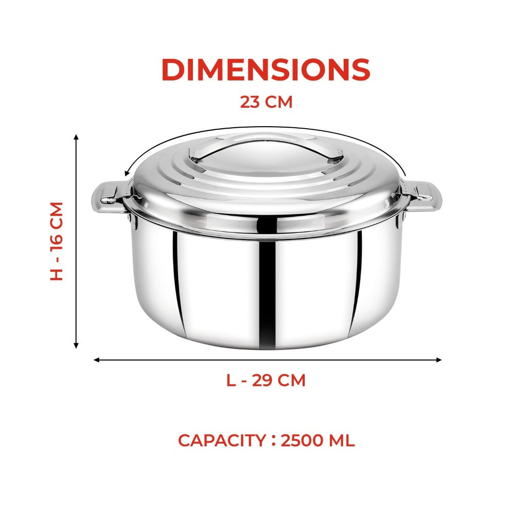 AVIAS Platina Premium Casserole Gift Set 1000 ML + 1500 ML + 2500 ML | Riveted Handles | PUF Insulated | Silver | Set of 3 Pcs - view 8