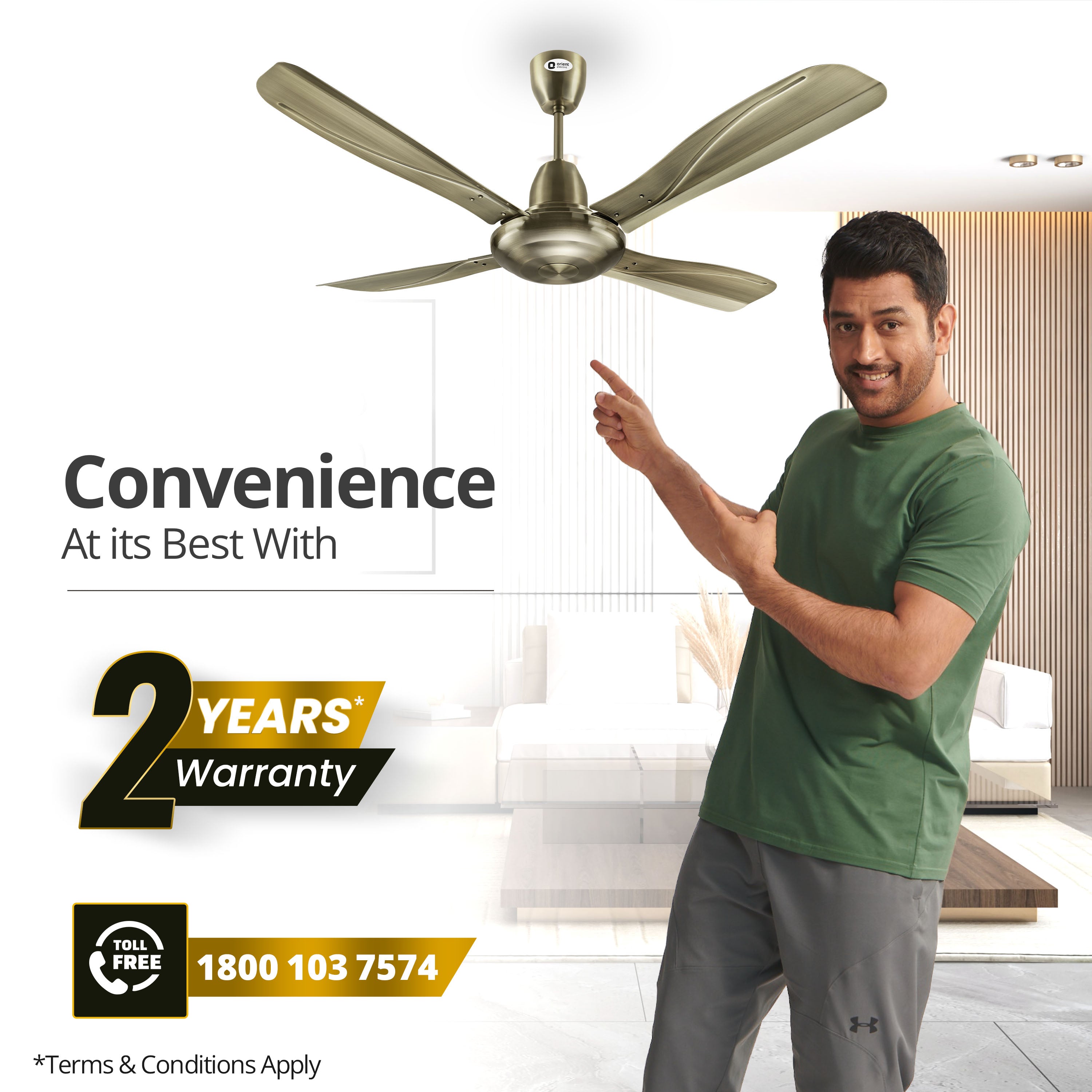 orientelectric Stallion 1320mm Wide Tipped and Electroplated Finish Blades Ceiling Fan - view 6