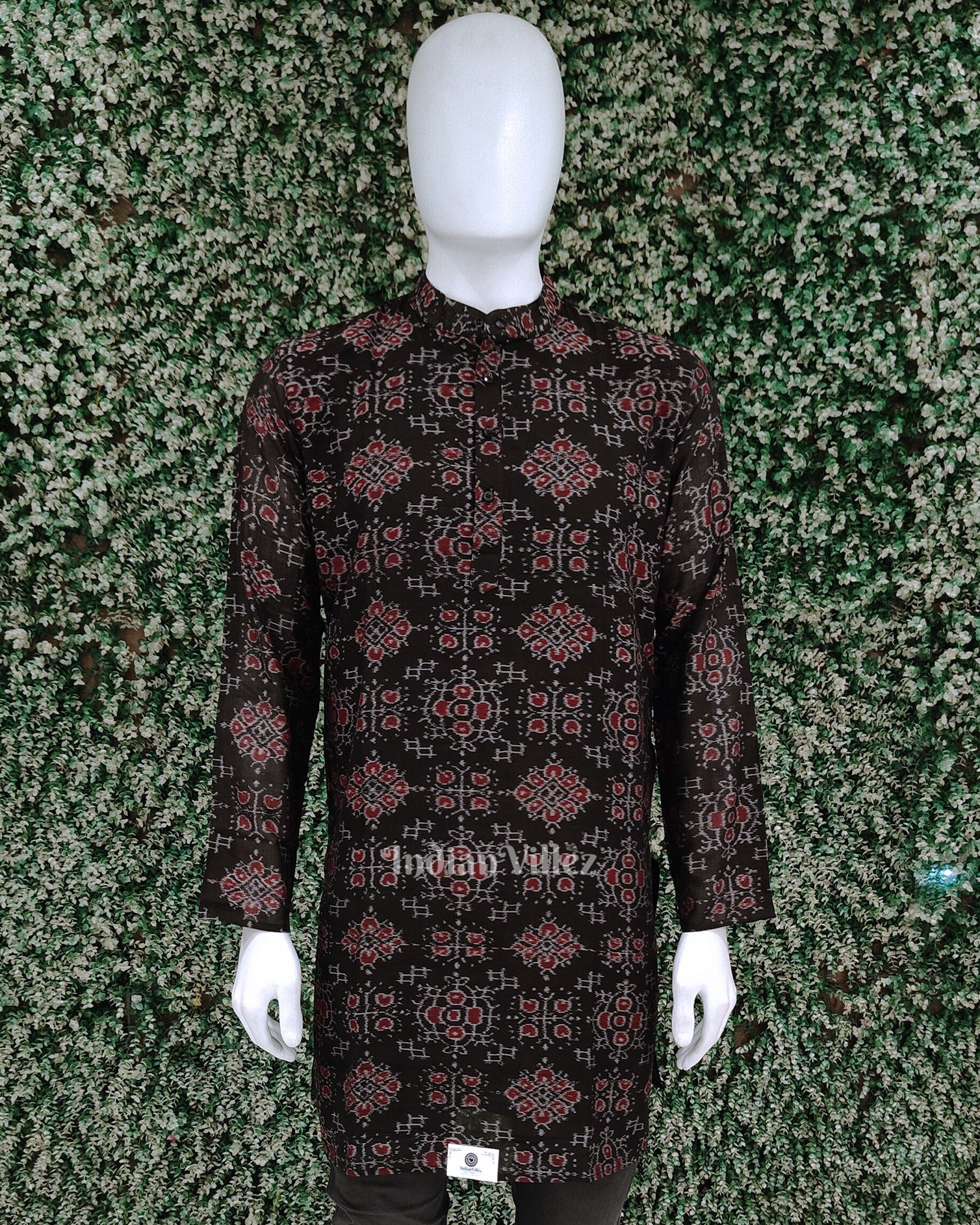 IndianVillèz Black Tribal Odisha Ikat Cotton Kurta for Men
