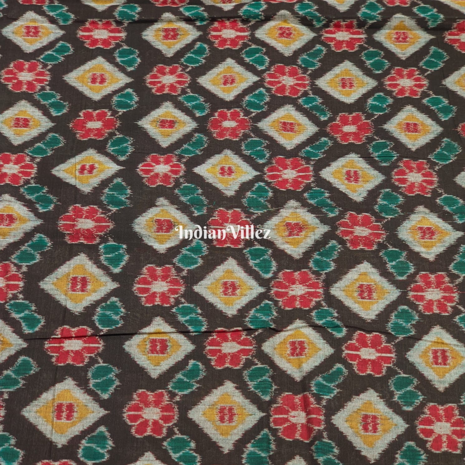 IndianVillèz Black Flower Design Sambalpuri Cotton Fabric - view 2