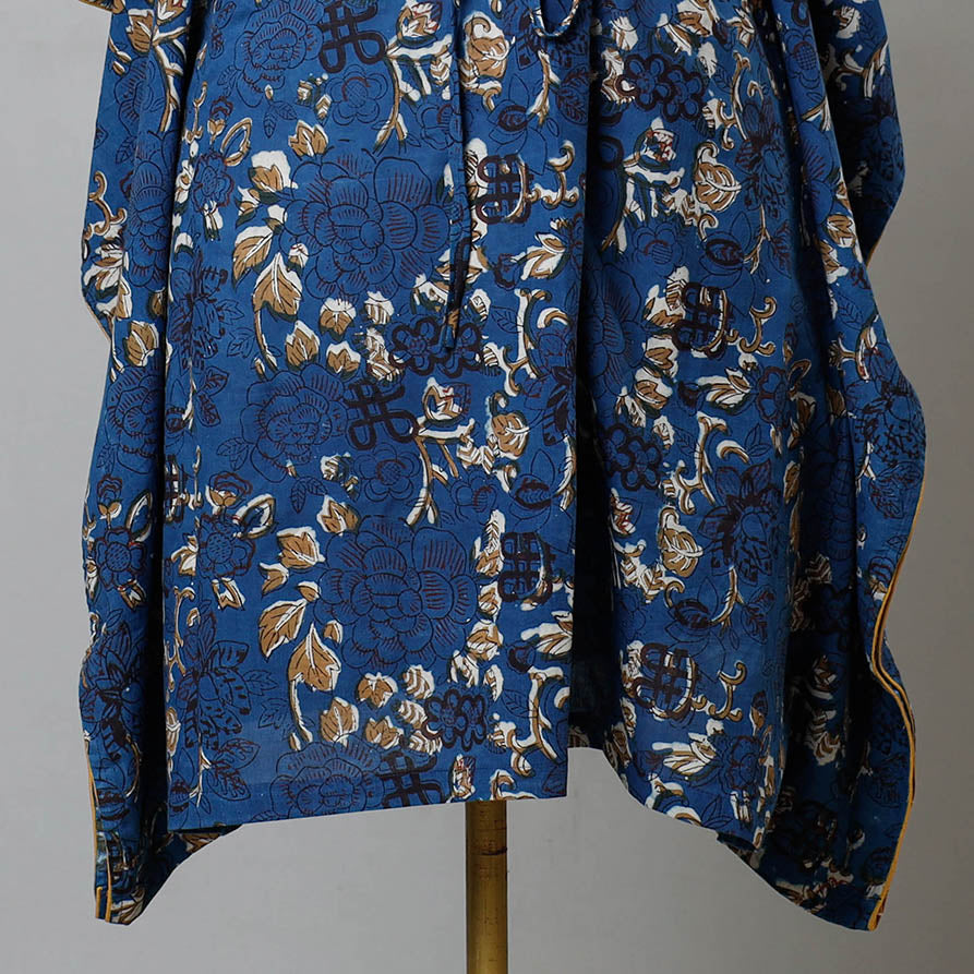 ITOKRI CASUALS Blue - Bagru Block Printed Cotton Kaftan with Tie-Up Waist (Medium) - view 2