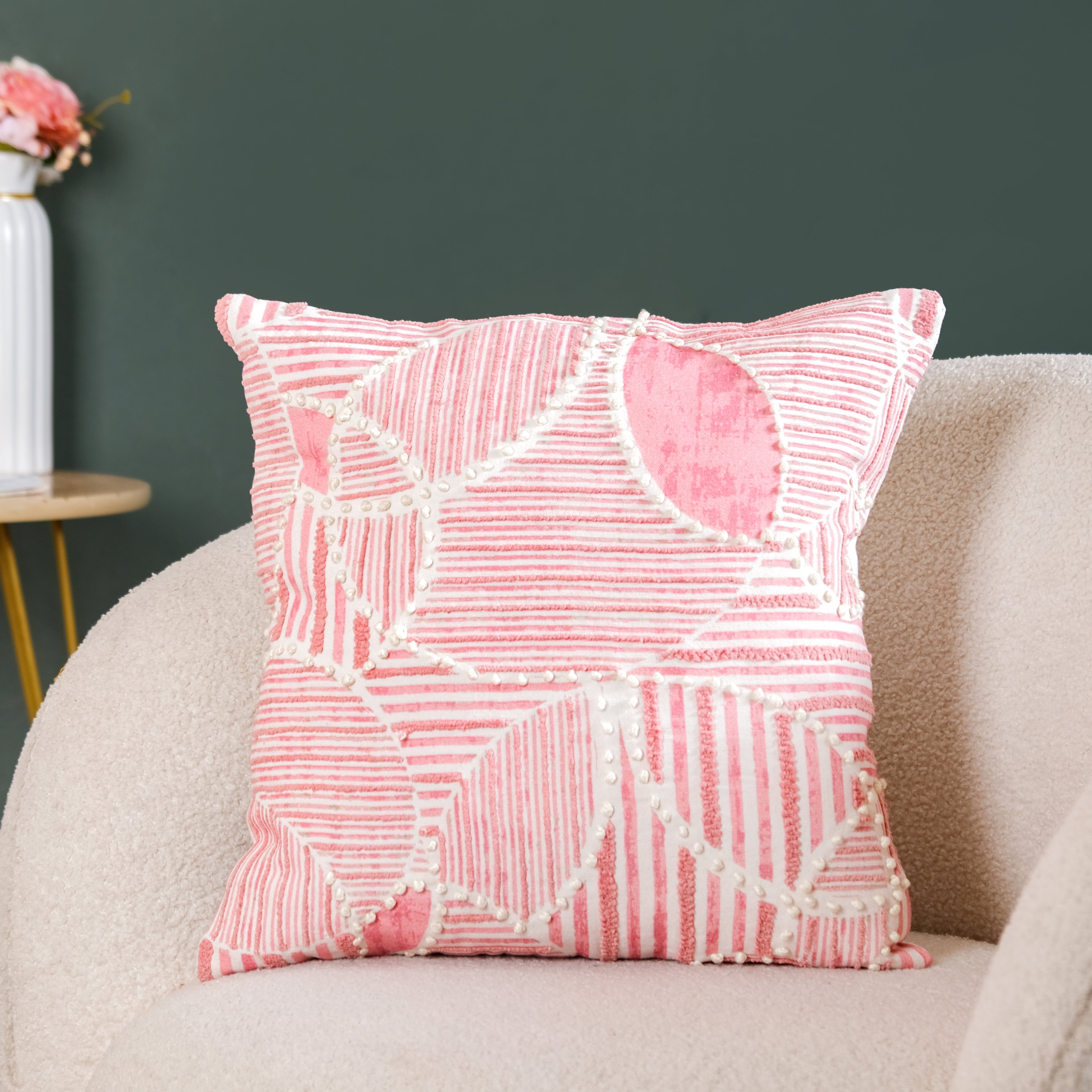 Nestasia Soft Pink Embroidered Couch Cushion Cover 40x40 cm