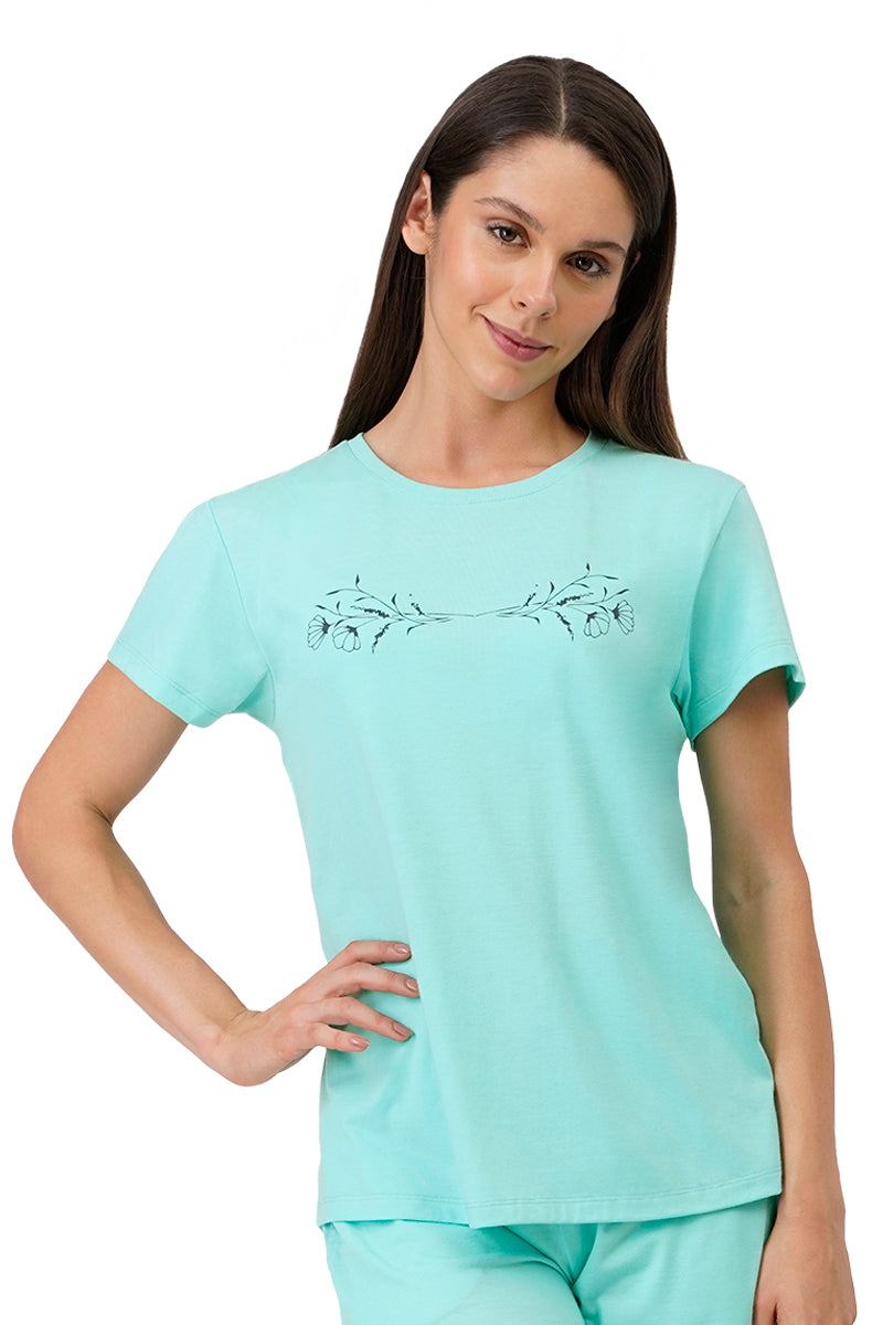 Amante Cotton Blend Sleep T-shirt - Aruba Blue