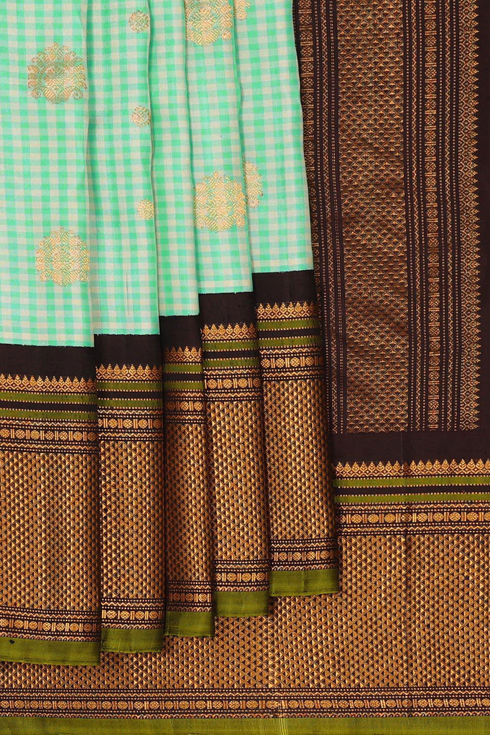 Kalanjali Gadwal Silk Green-Cream Saree – Women's