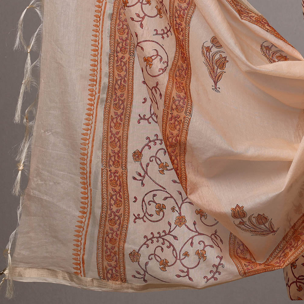 HAVELI CHRONICLES Beige - 3pc Sanganeri Block Printed Cotton Suit Material with Chanderi Silk Dupatta 19 - view 4