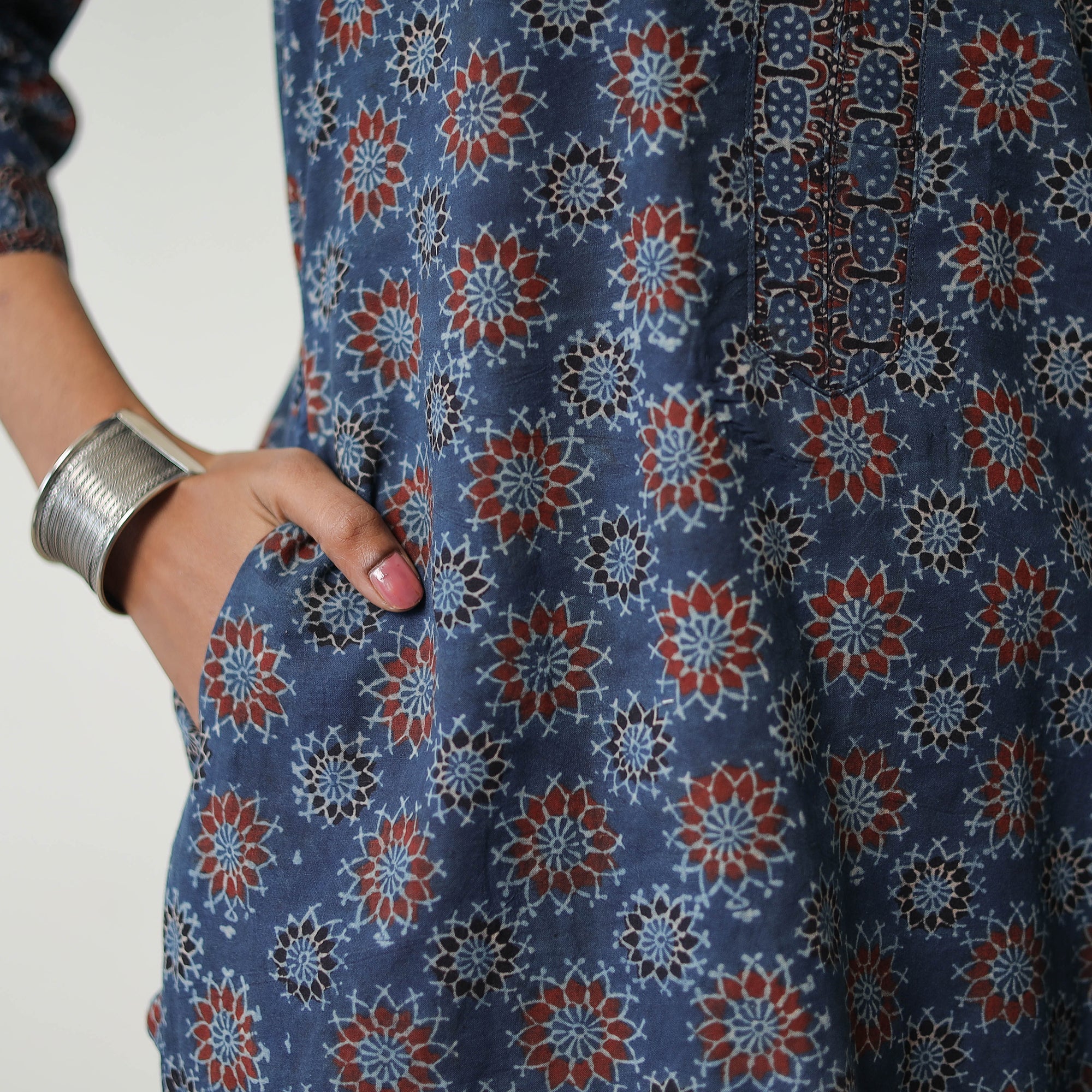 ITOKRI CASUALS Blue - Block Printed Cotton Straight Ajrakh Kurta 25 - view 7