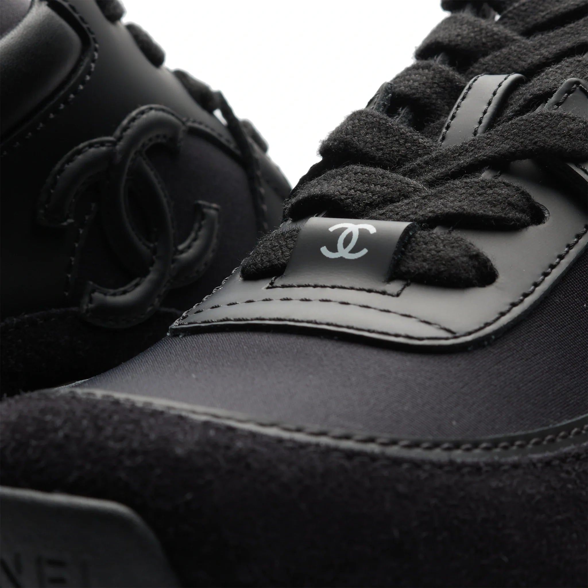 Chanel CC Logo Suede Triple Black Sneaker - view 6