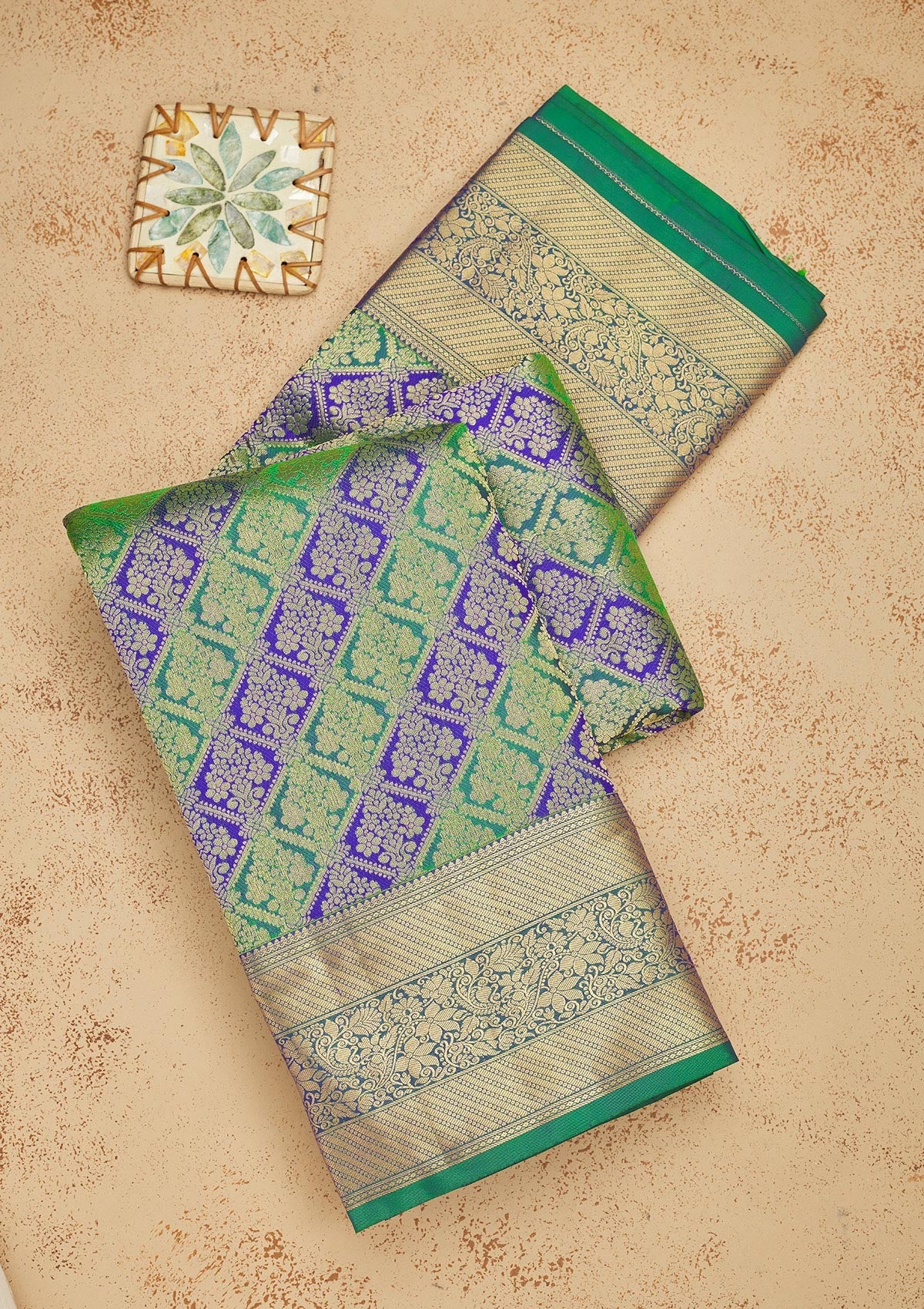 Koskii Bottle Green Zariwork Pure Silk Saree – Women's