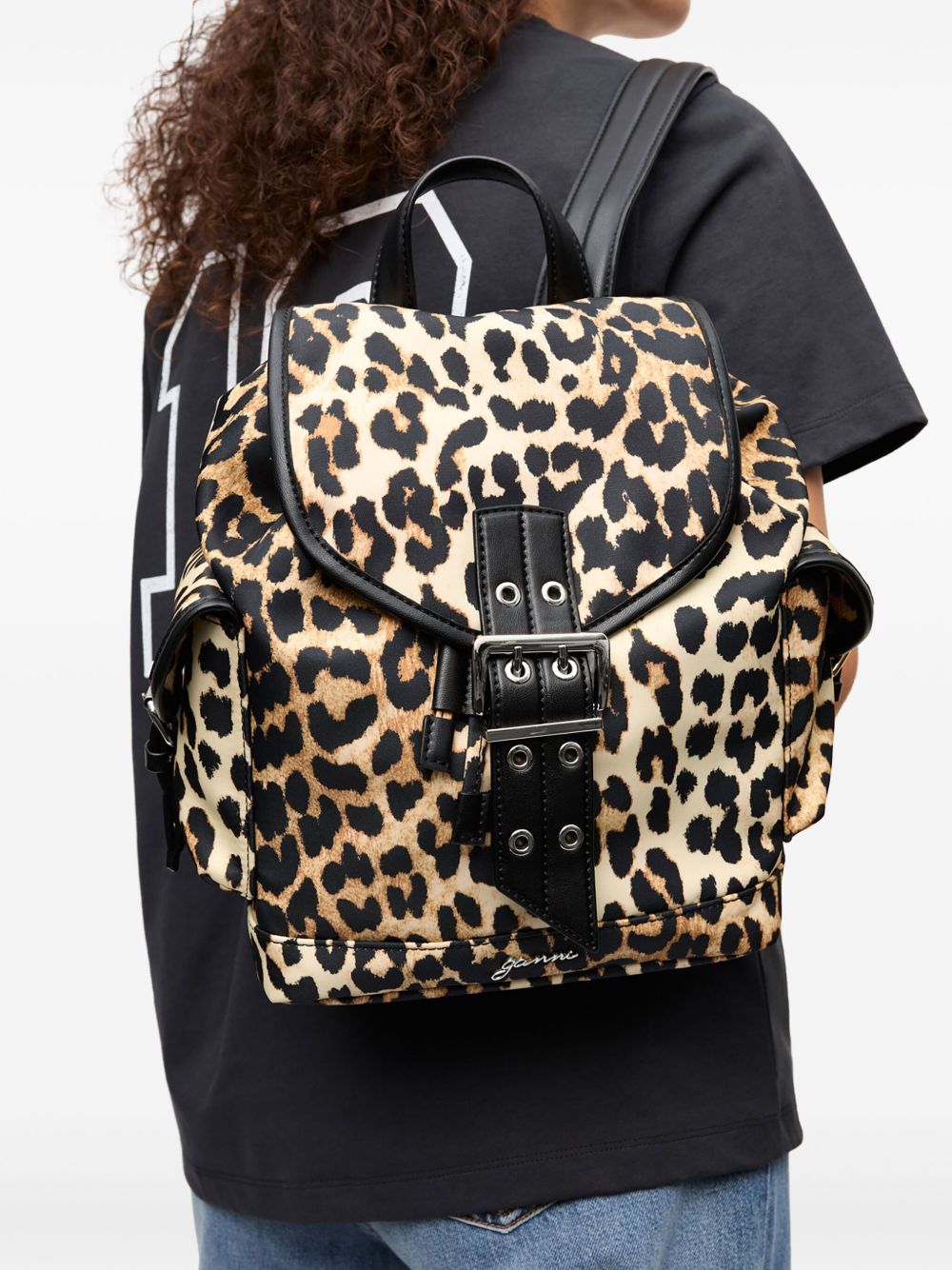 Ganni Leopard Small Nylon Bucky Backpack - view 3