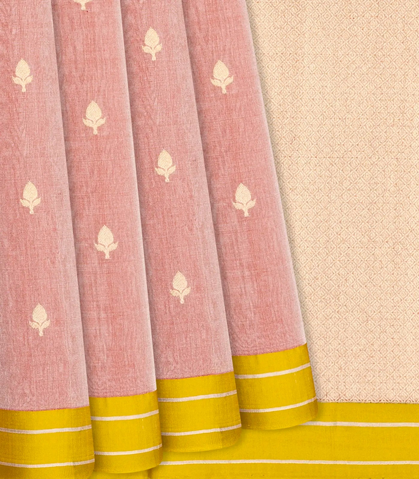 RmKV Baby Pink Handloom Banarasi Tissue Silk Saree With Floral Motifs-Baby Pink