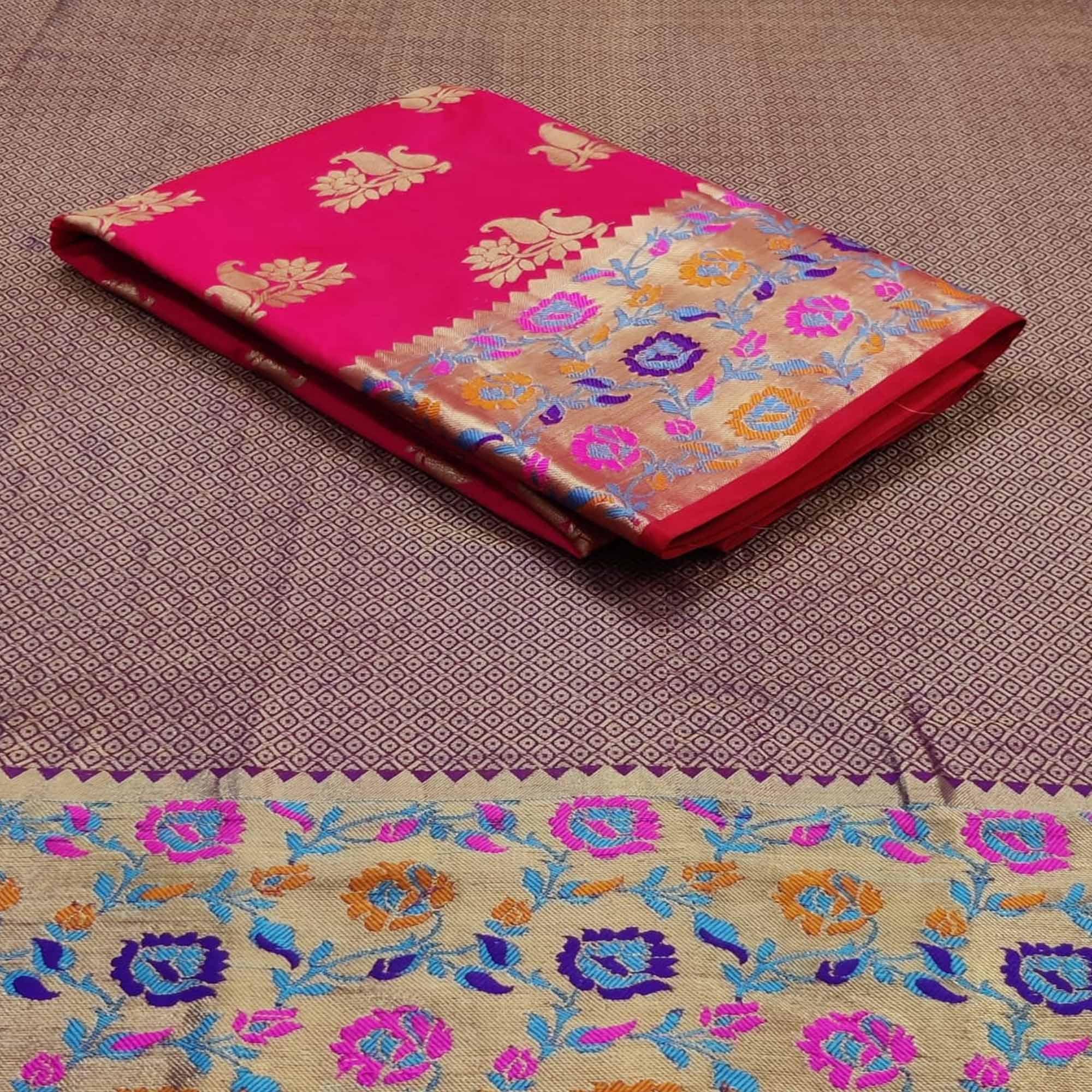 Peachmode Dark Pink Festive Wear Woven Silk Saree With Border