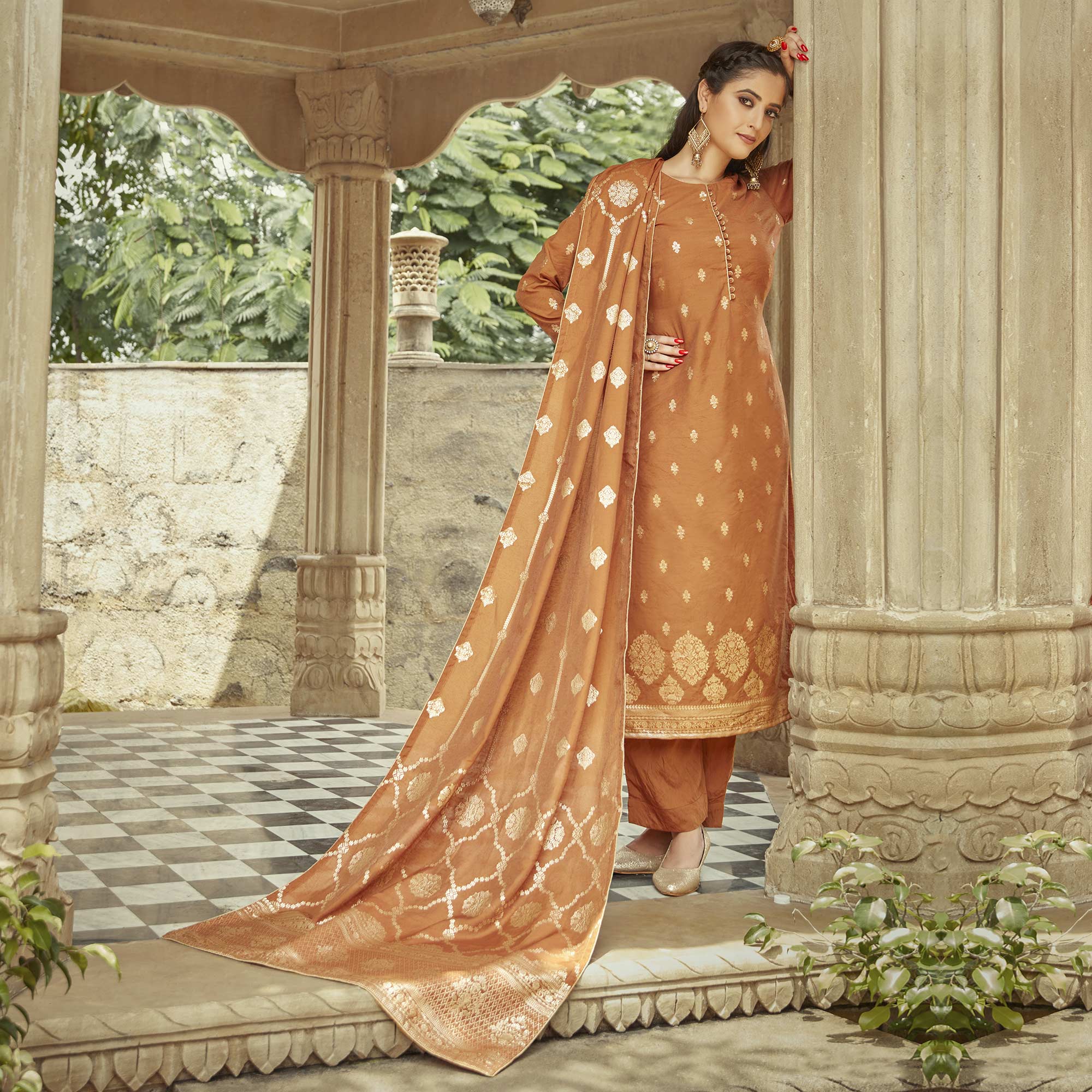 Peachmode Seller Brown Woven Viscose Kurti With Dupatta - view 2