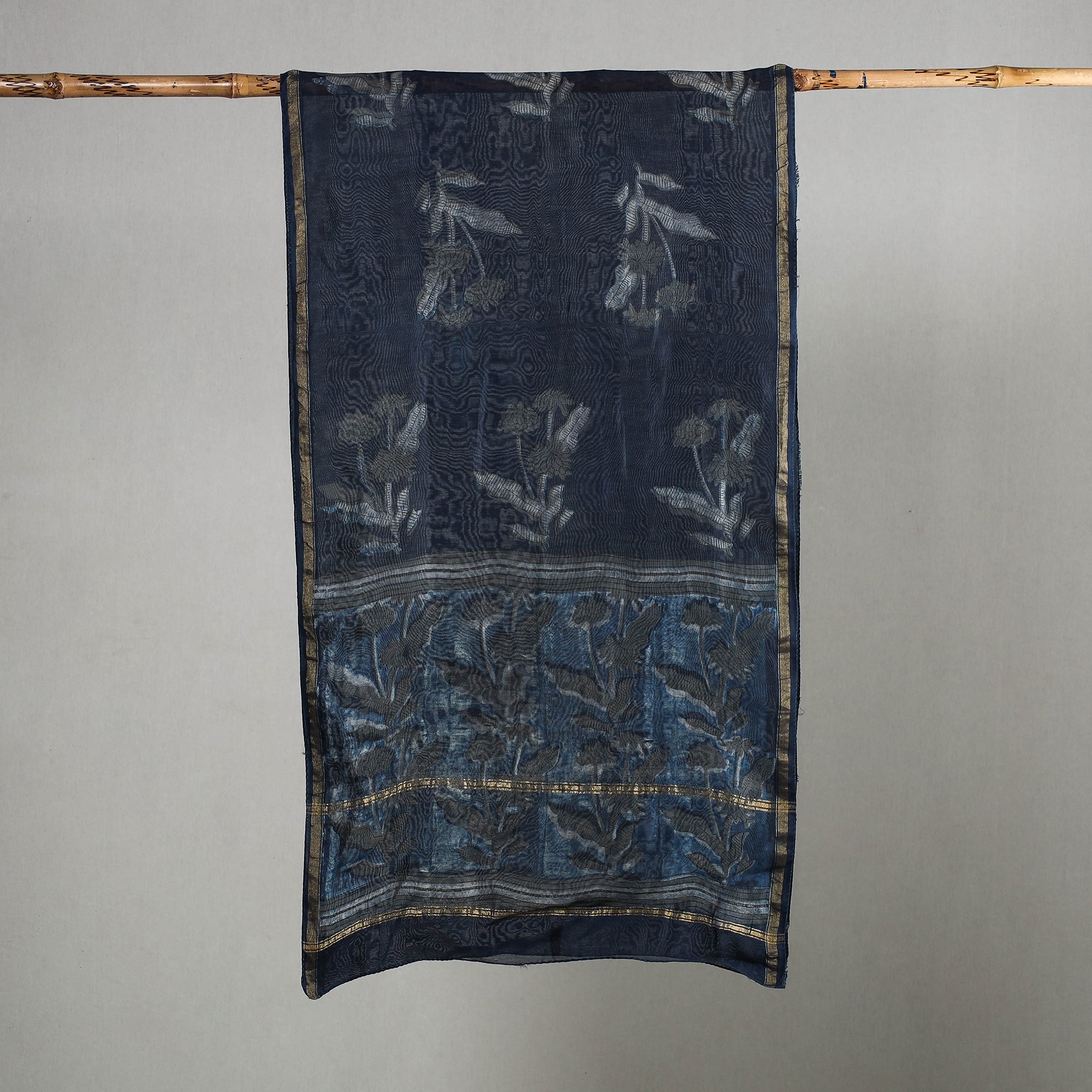 HAVELI CHRONICLES Blue - Akola Block Printed Chanderi Silk Handloom Stole with Zari Border - view 2