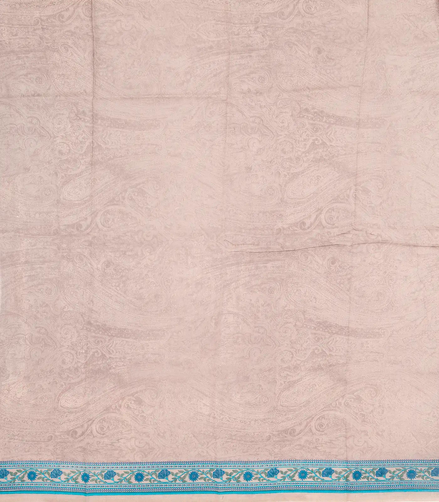 RmKV Taupe Handloom Chanderi Cotton Saree With Printed Blue Floral Motif - view 4