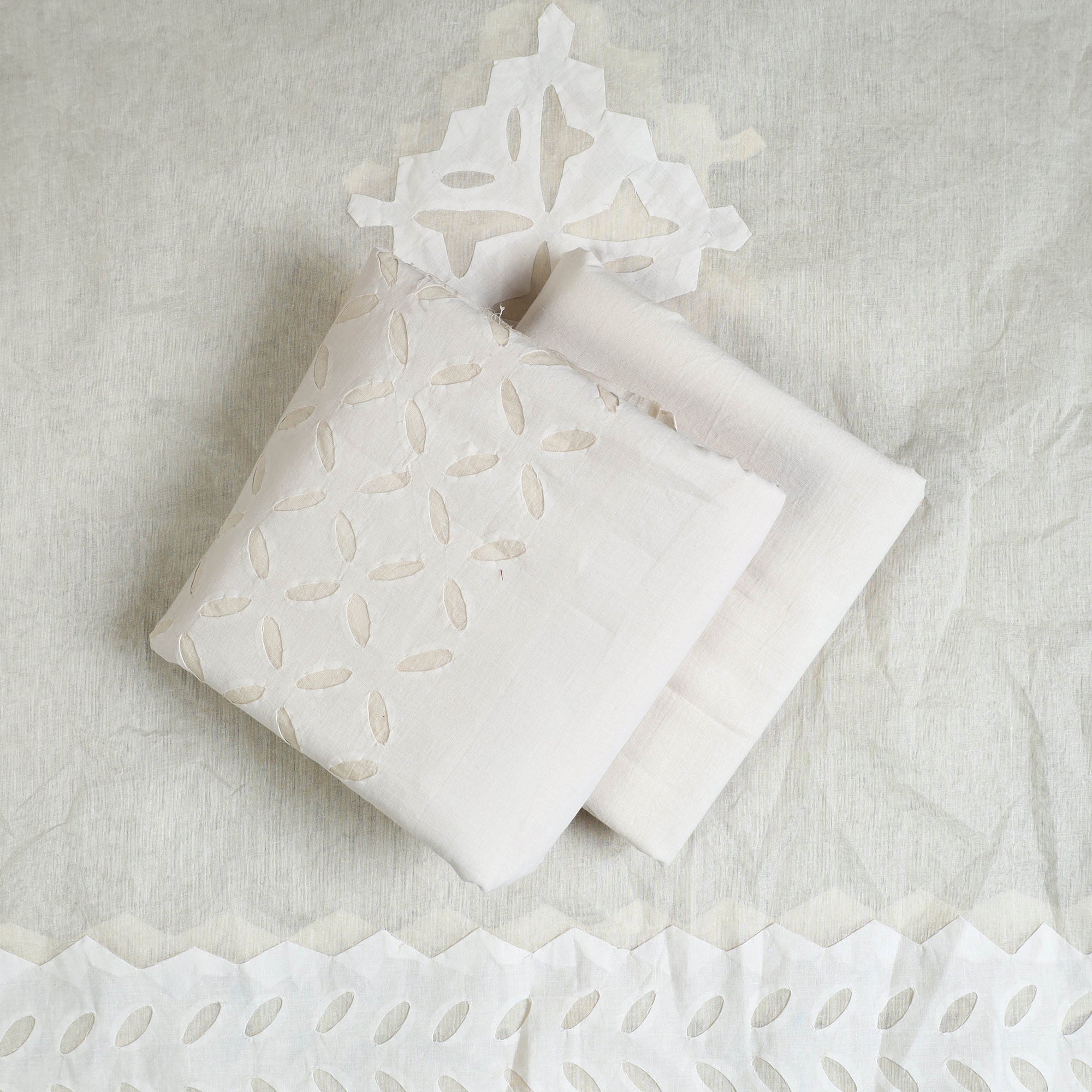 SHADES OF MARUDHARA White - 3pc Cut Work Cotton Barmer Applique Dress Material 48 - view 2