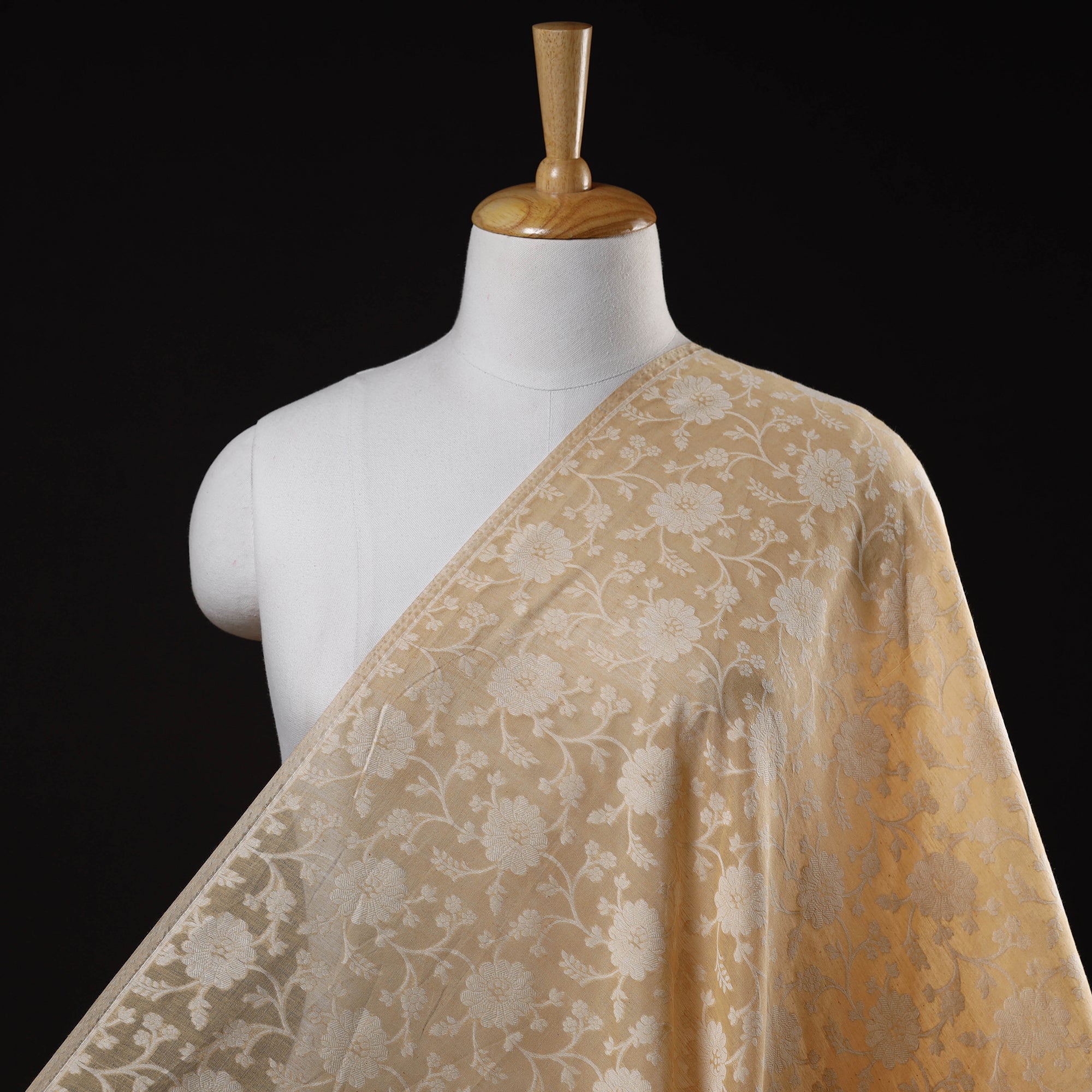 ITOKRI CRAFTS INITIATIVE Beige - Pure Handwoven Cutwork Buti Cotton Banarasi Fabric 12 - view 2