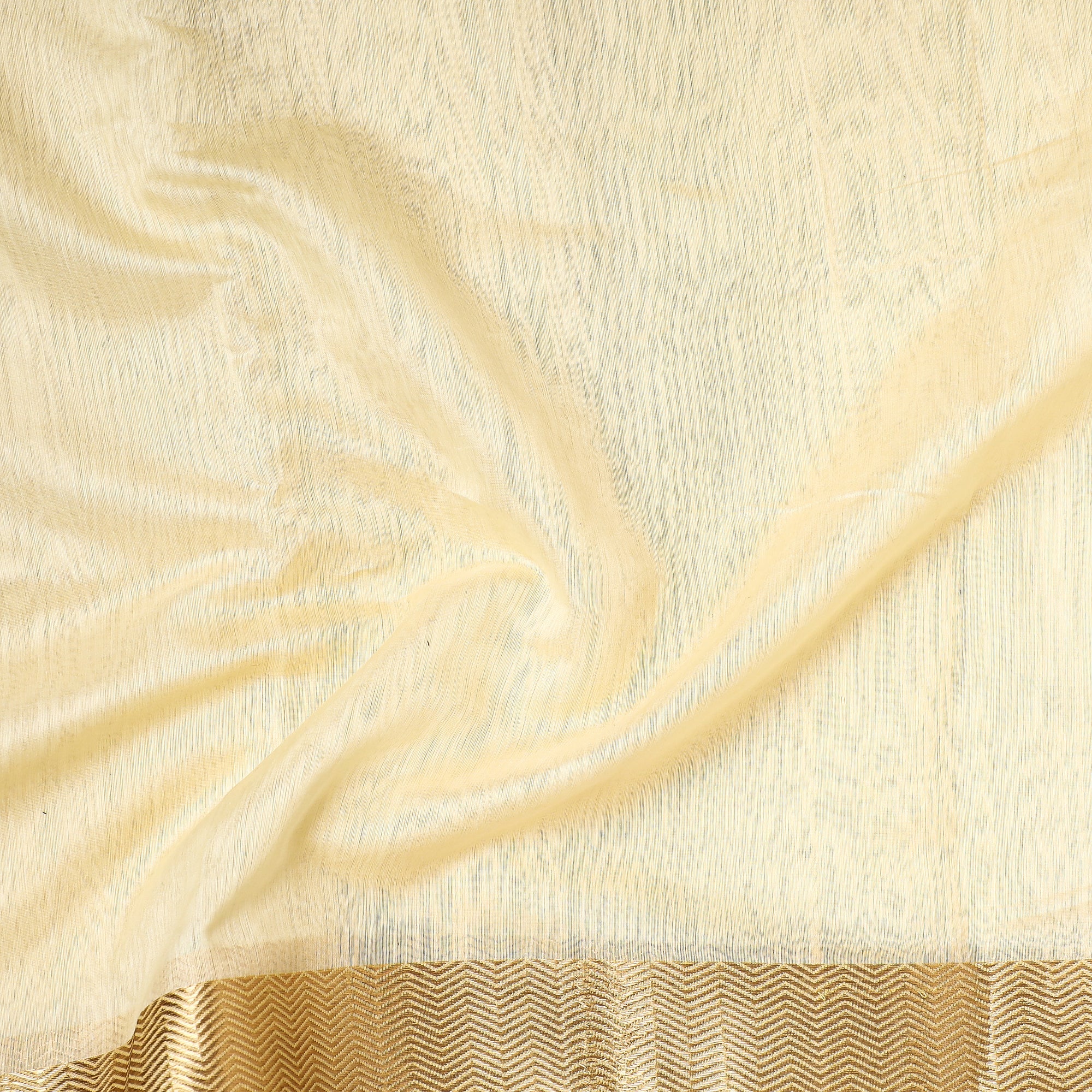 ITOKRI CRAFTS INITIATIVE Beige - Traditional Maheshwari Silk Handloom Fabric with Zari Border - view 2