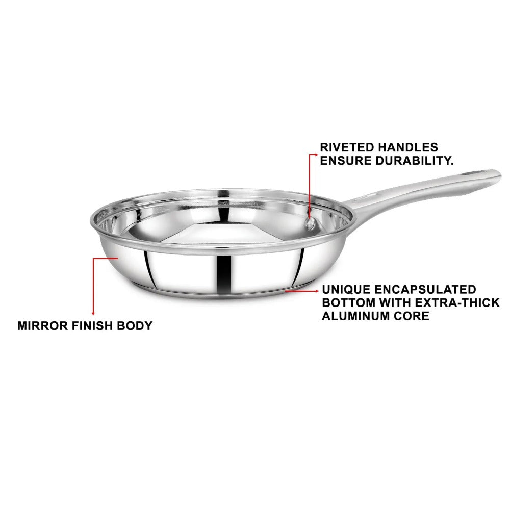 AVIAS Platinox Stainless Steel Set (Belly 18cm + Kadhai 22cm + Frypan 22cm + Casserole 1000ML + 1500ML) | Induction Compatible | Silver | Set of 5 Pcs - view 6