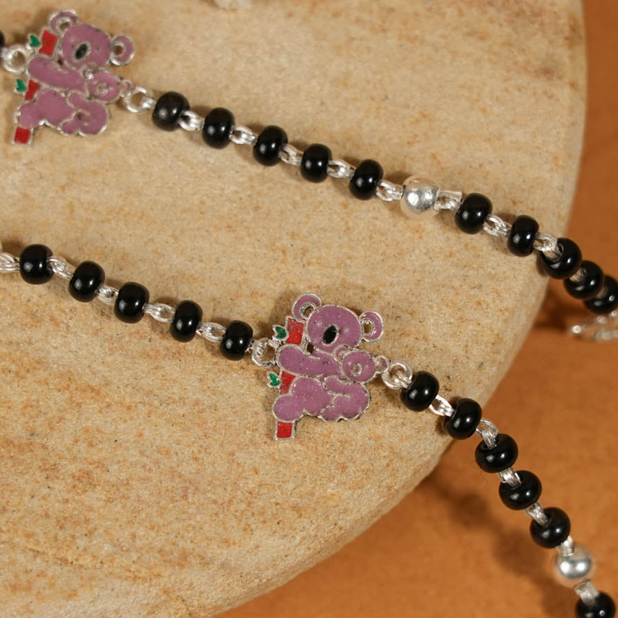 Prinjal Jewellers black beads and koala silver nazariya for kids