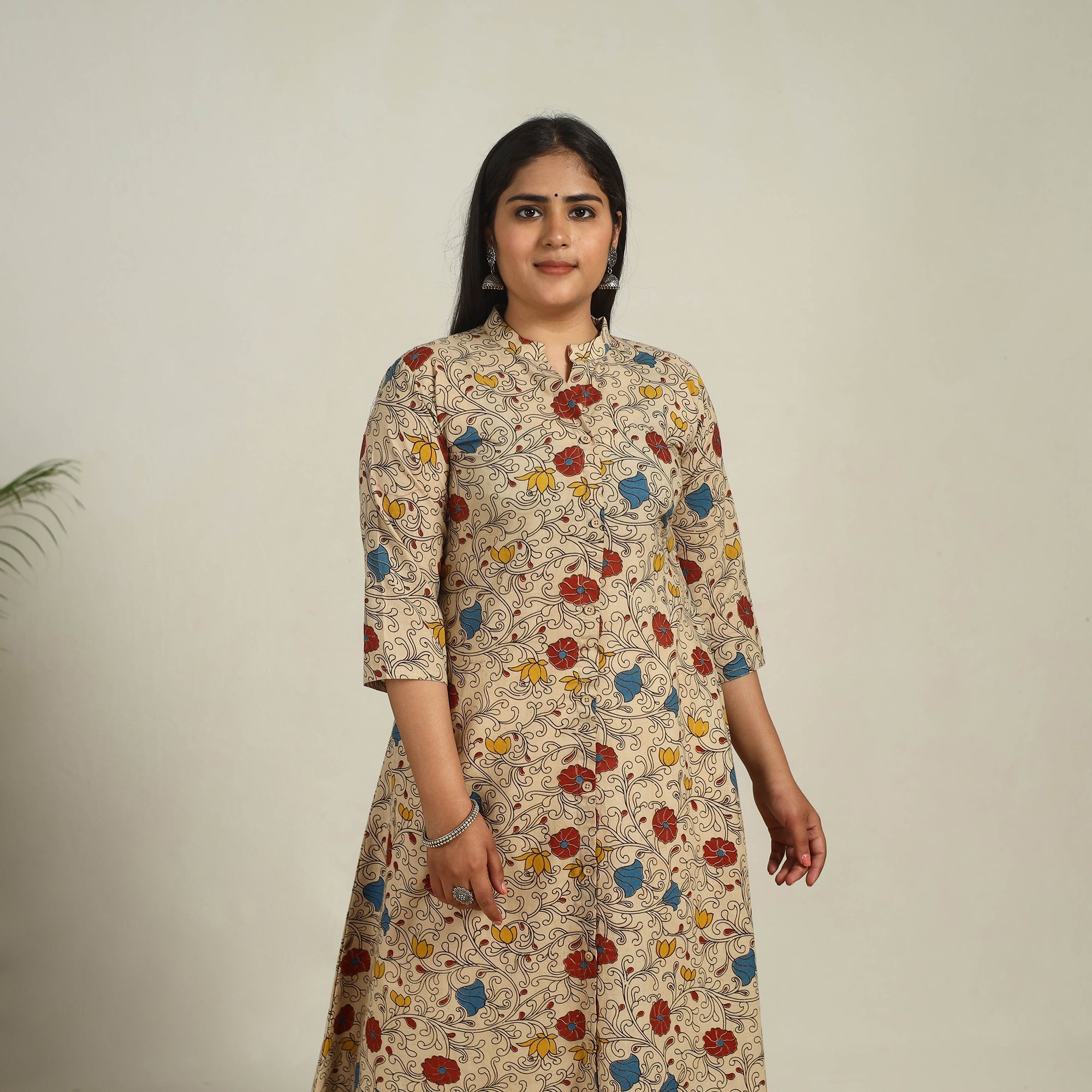 ITOKRI CASUALS Beige - Printed Cotton A-Line Kalamkari Kurta 13