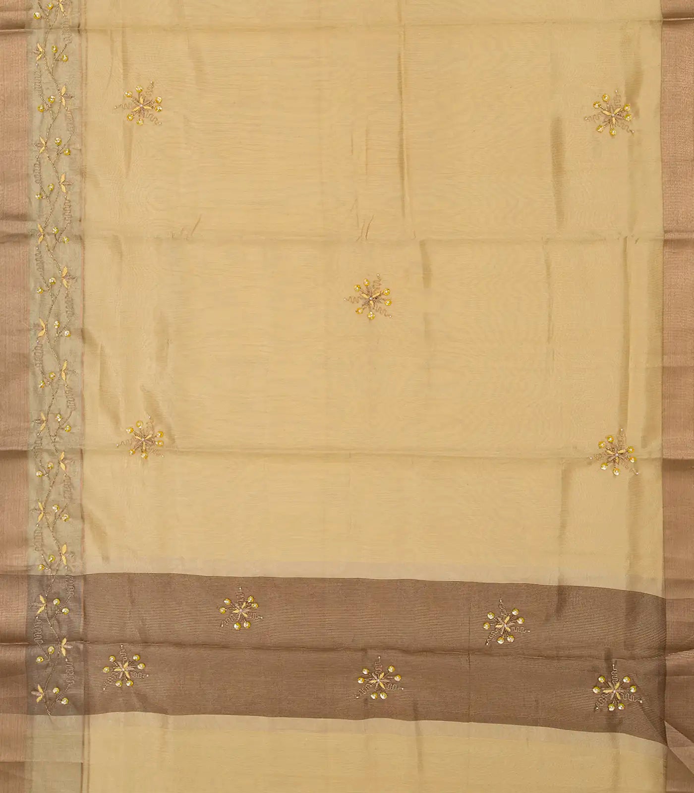 RmKV Sandal Woven Tissue Saree With Embroidered Floral Motifs-Sandal - view 2