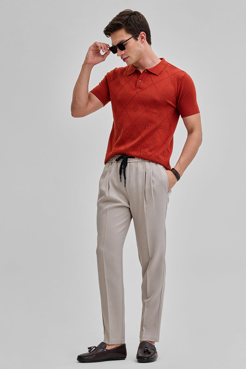SNITCH Beige Textured Relaxed Fit Trousers - view 3