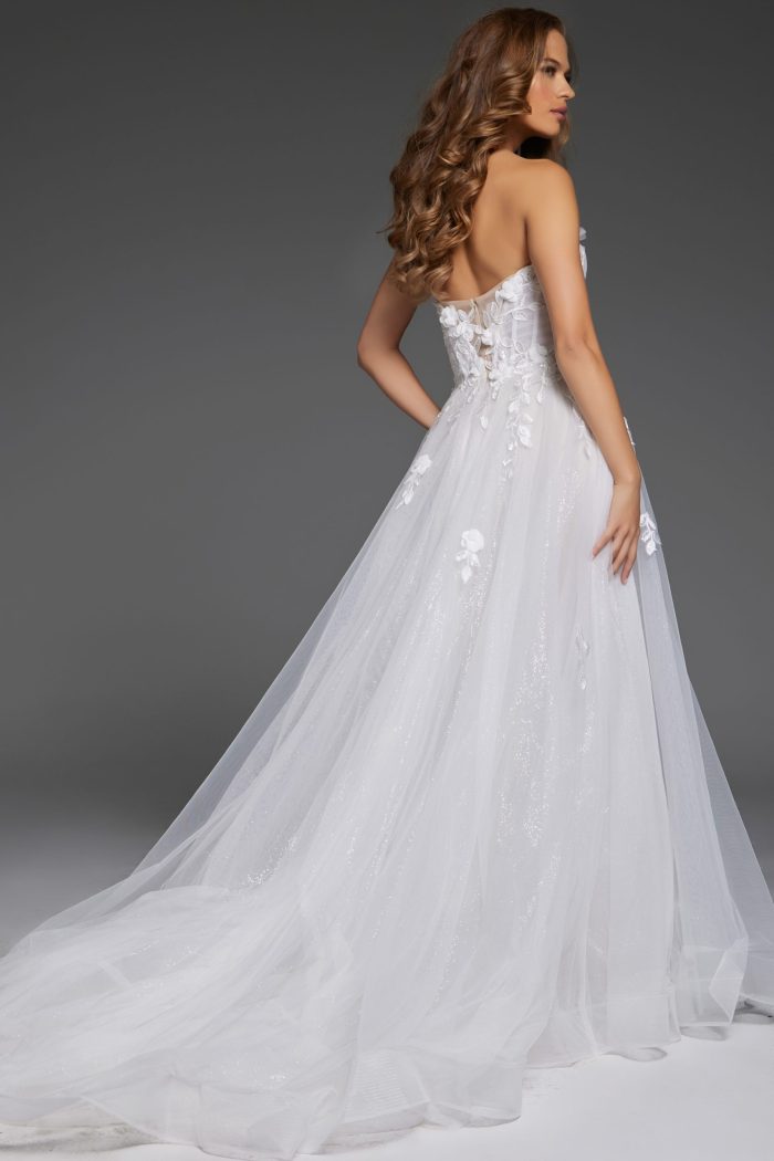 Jovani JB42485 Long Floral A Line Slit Wedding Dress - view 2