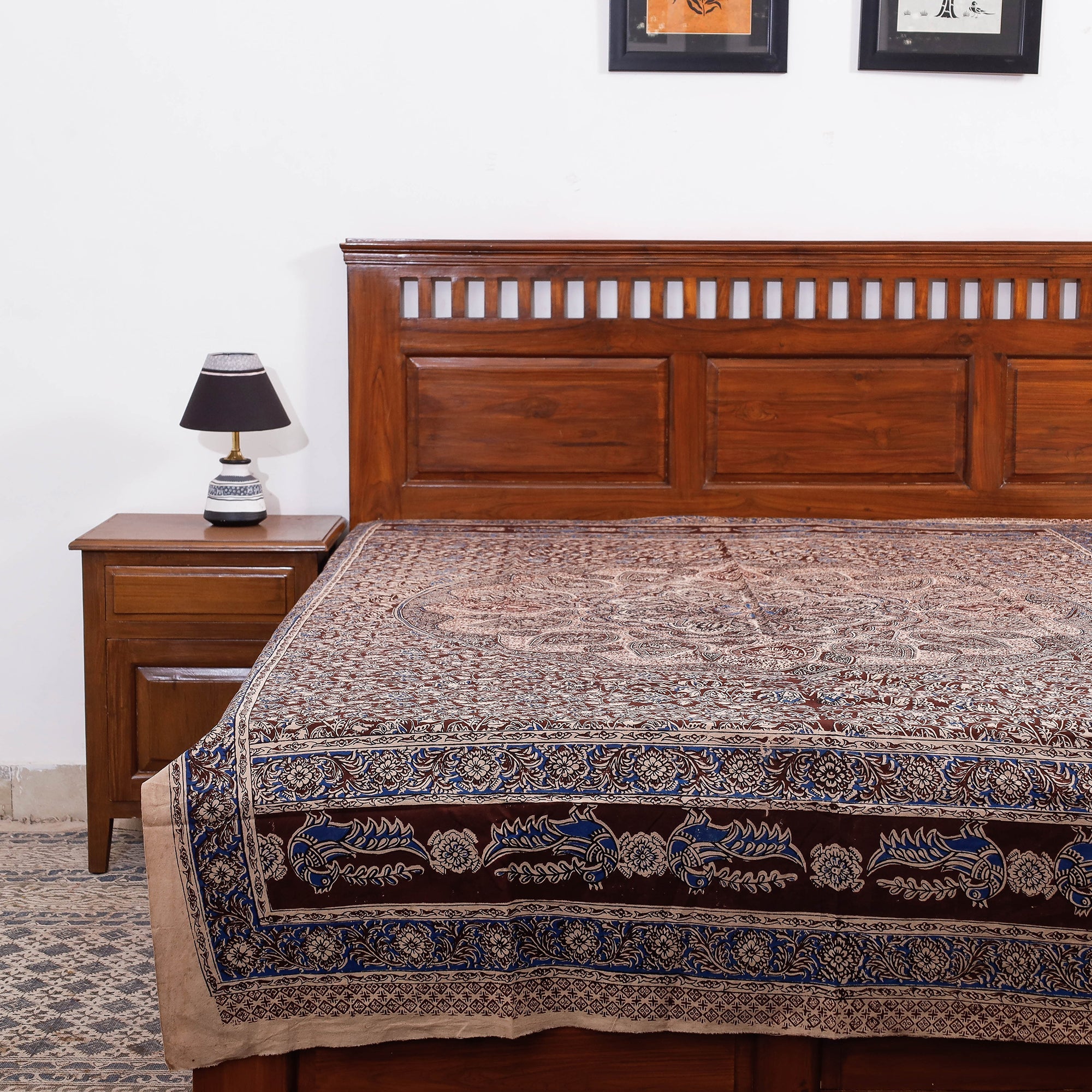 SOUTH KARGHA Brown - Kalamkari Block Printed Cotton Single Bed Cover (90 x 60 in)