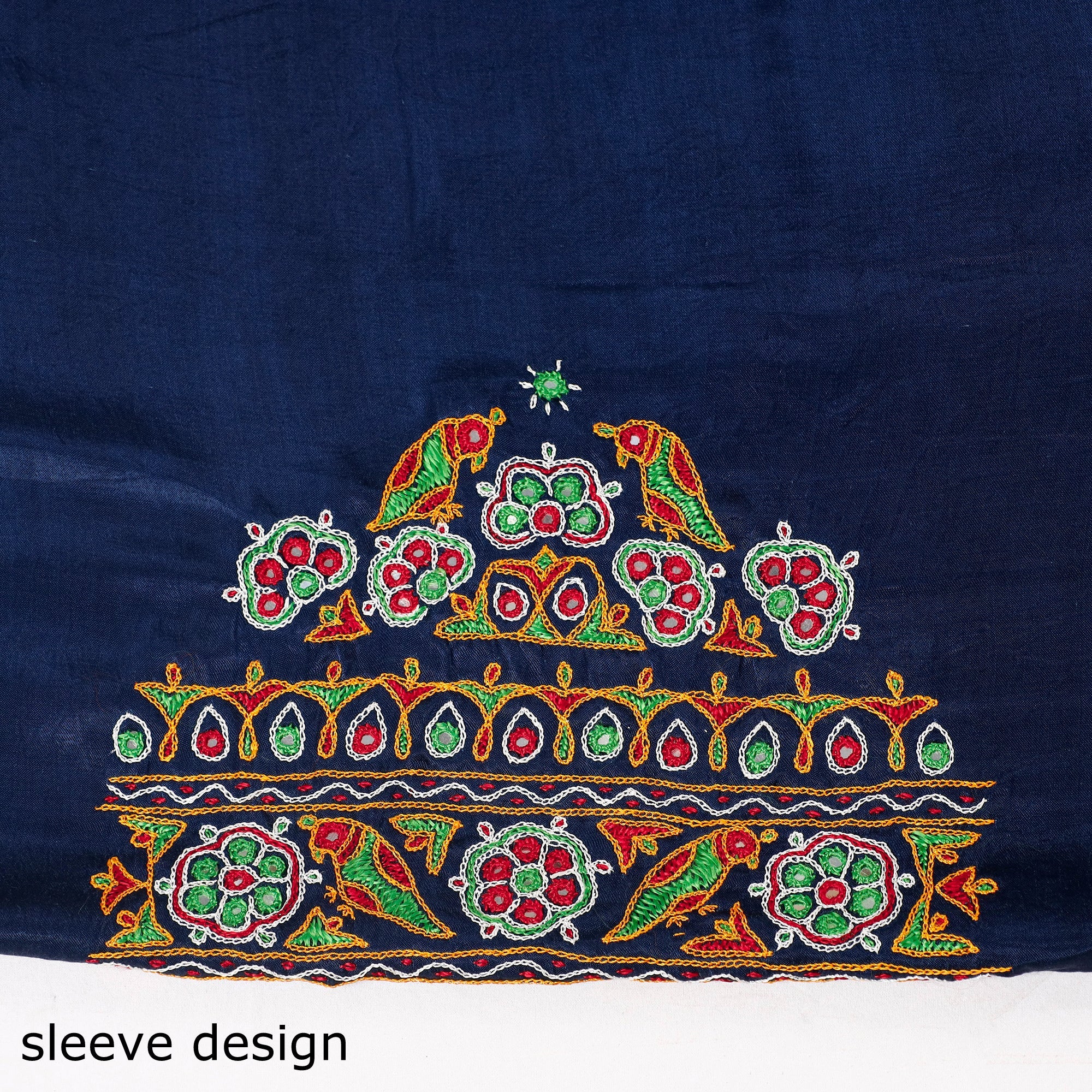KACHCHH JI CHHAAP Blue - Ahir Hand Embroidery Kutch Mirror Work Mashru Silk Blouse Piece - view 4