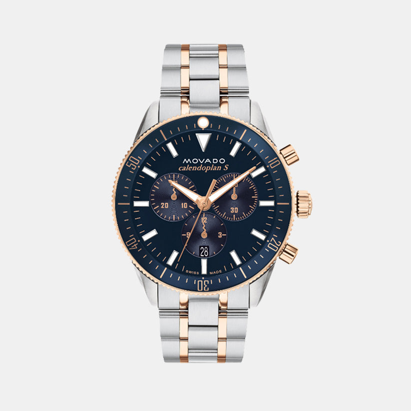 Movado Heritage Men Quartz Blue Dial Chronograph Stainless Steel Watch 3650183