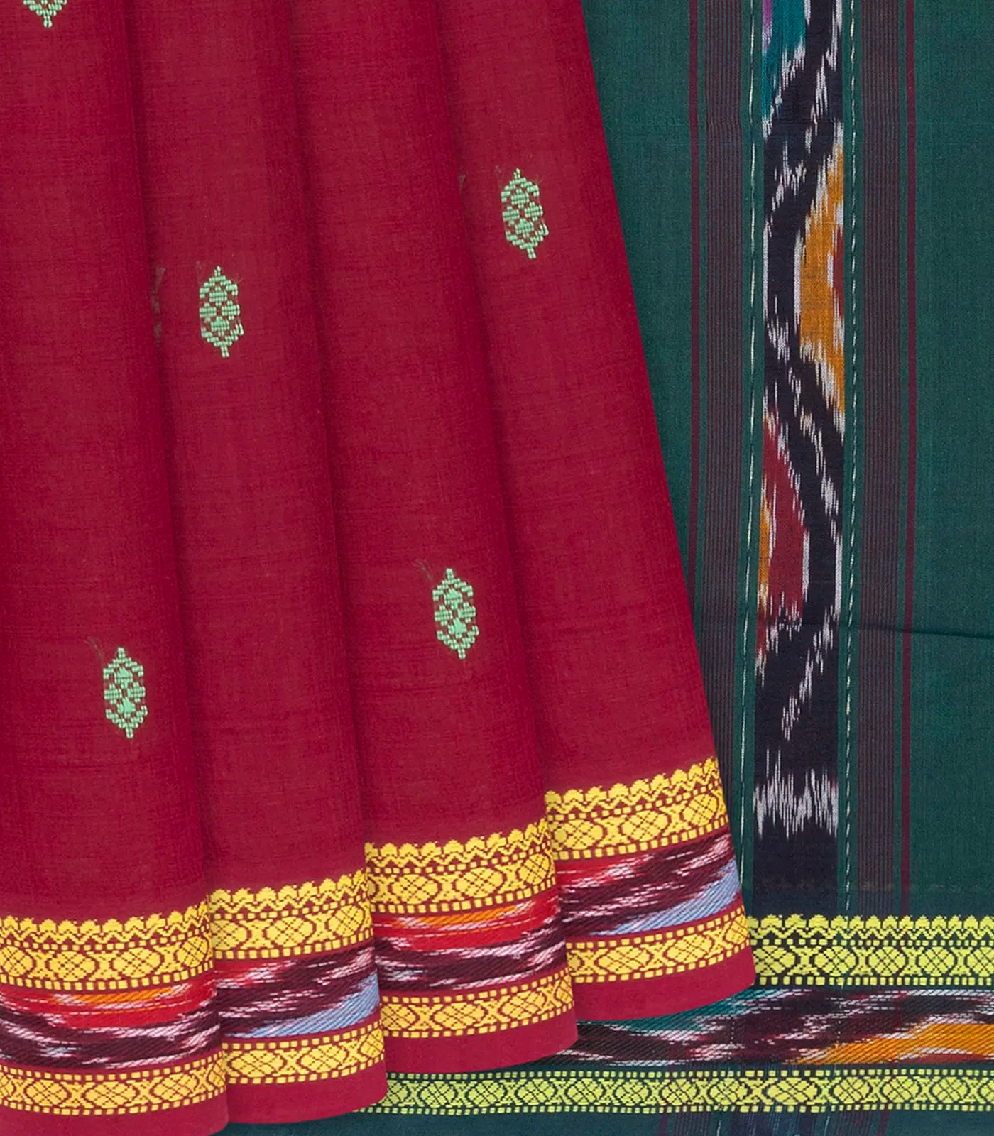 RmKV Crimson Handloom Kadapa Cotton Saree With Buttas-Crimson