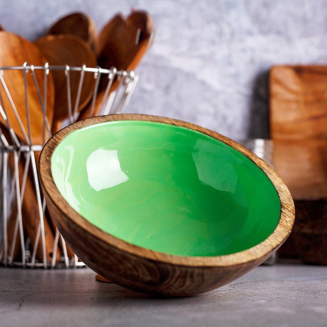 The Indus Valley Ceramic Glazed Mango Wood Bowl