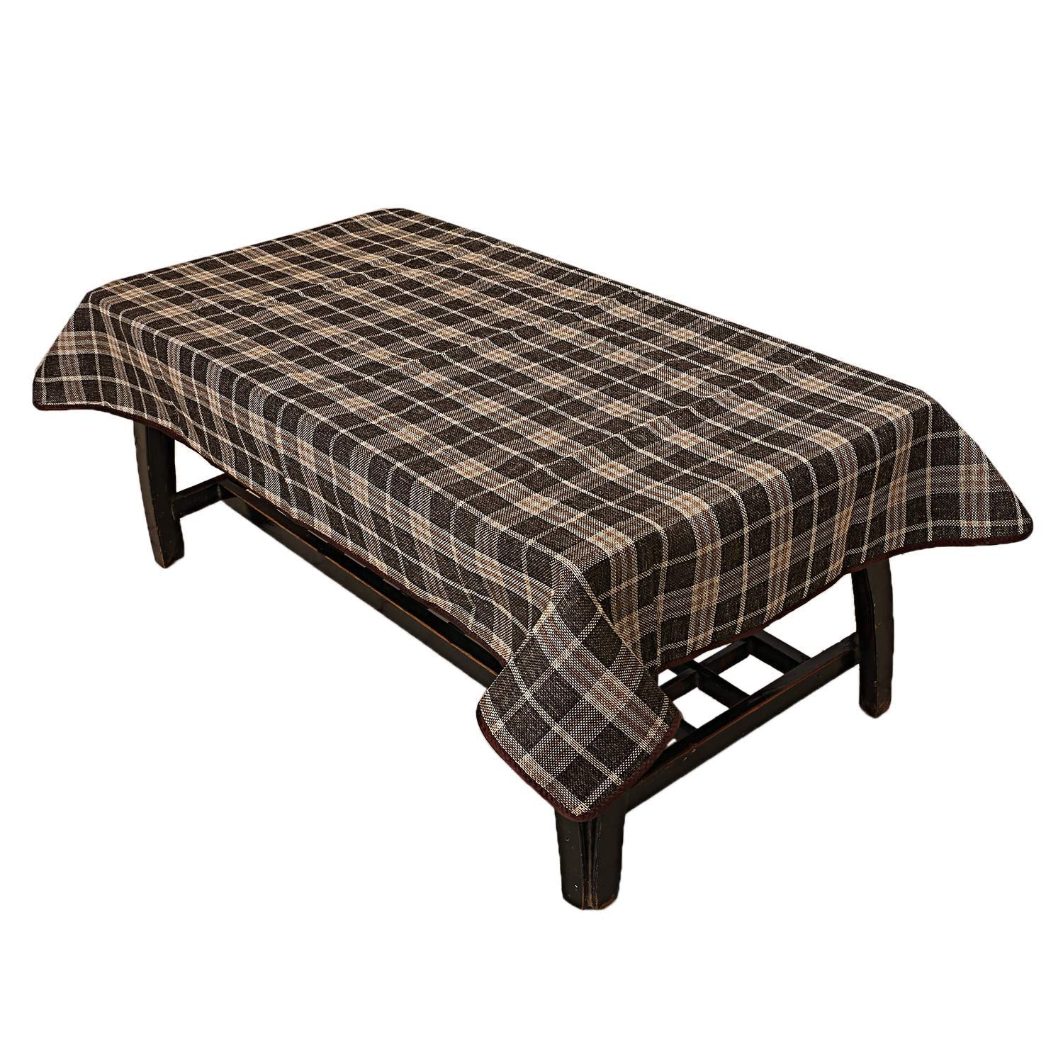 Kuber Industries Checkered Jute 4 Seater Reversible Centre Table Cover - Coffee (CTKTC01197)