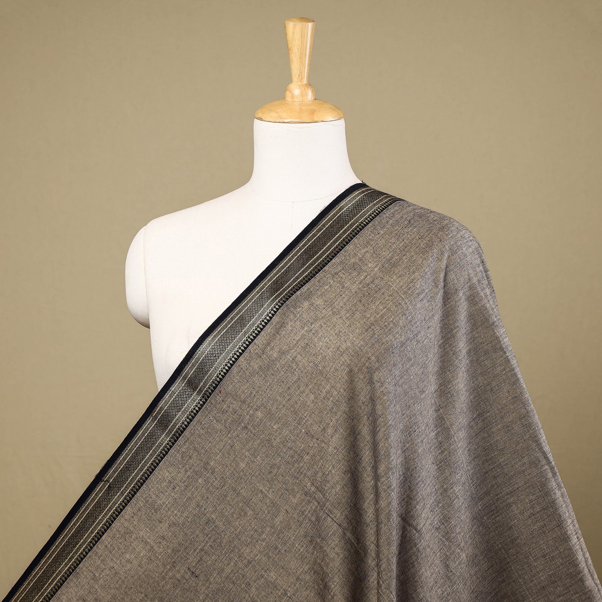 ITOKRI CRAFTS INITIATIVE Brown - Prewashed Dharwad Cotton Thread Border Fabric