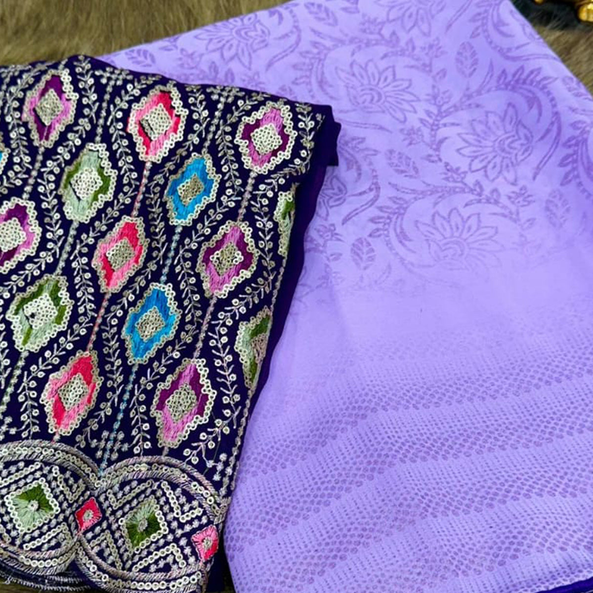 Peachmode Lavender Floral Printed Georgette Saree - view 2