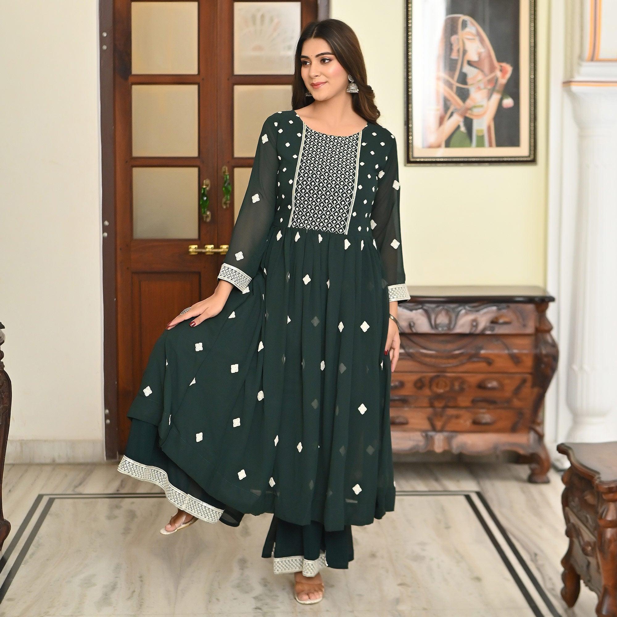 BlackTree green-embroidered-georgette-sharara-suit-2 - view 7