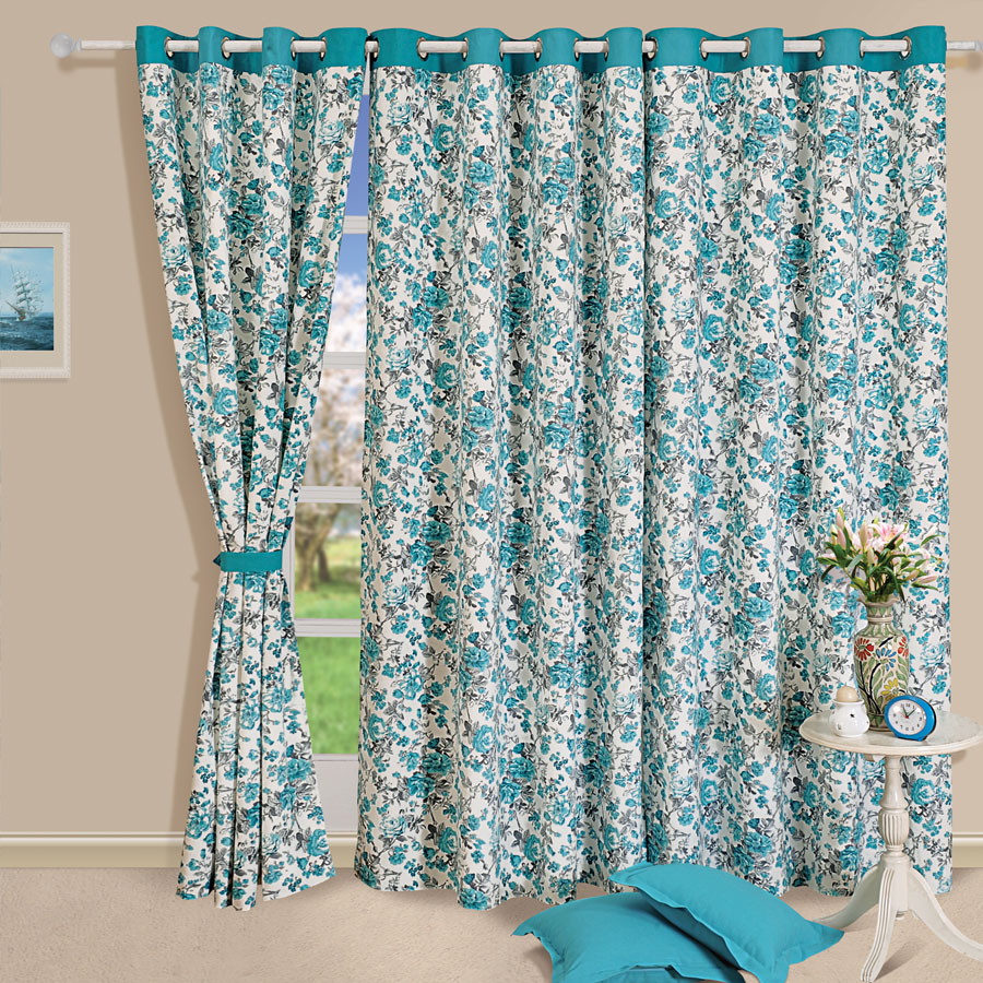 Swayam India Blue Rose Printed Curtains-2711