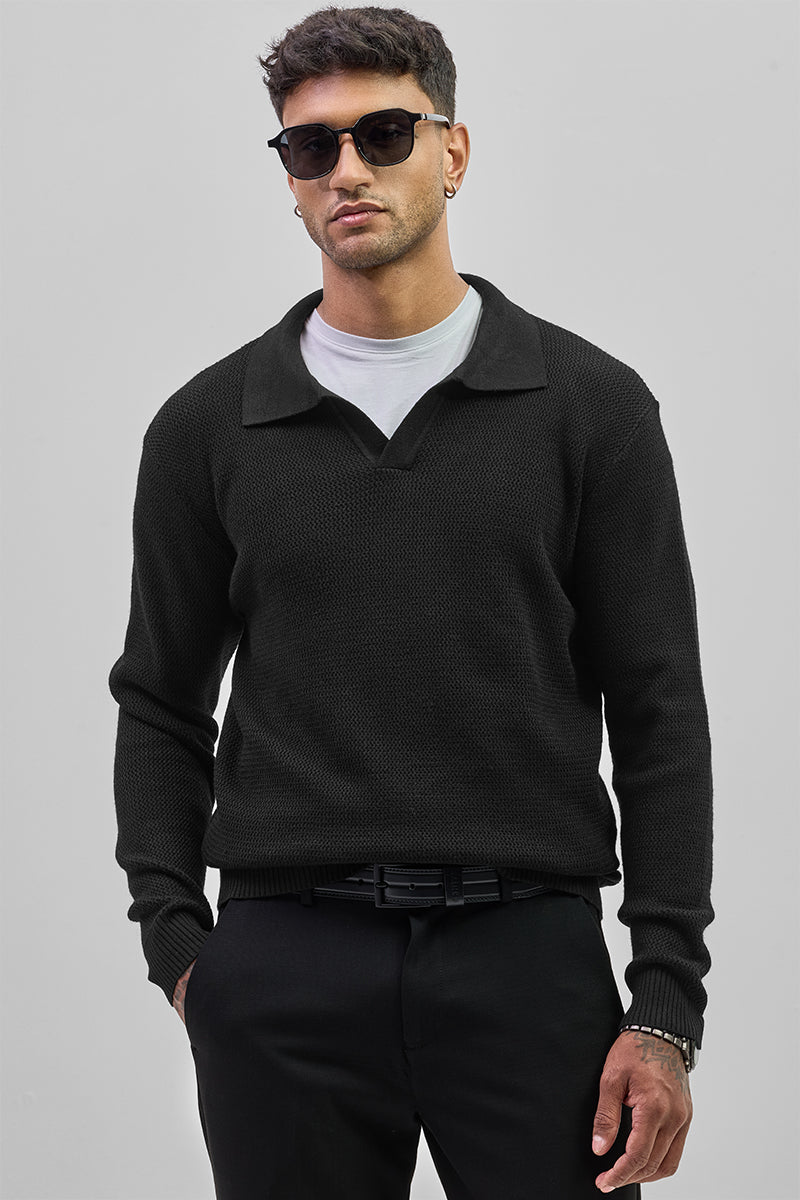 SNITCH Black Knitted Polo Sweater