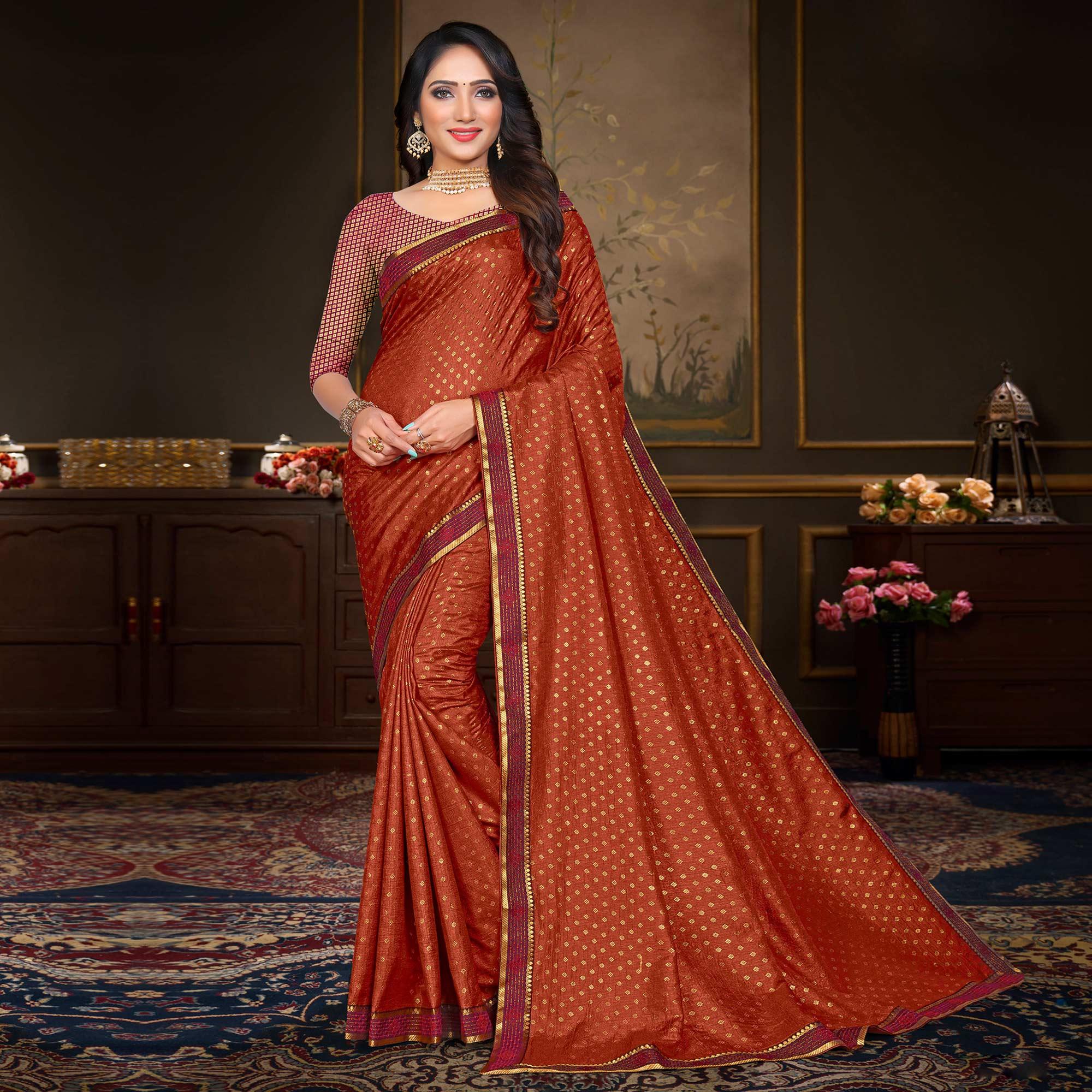 Peachmode Brown Woven Vichitra Silk Saree – Women's