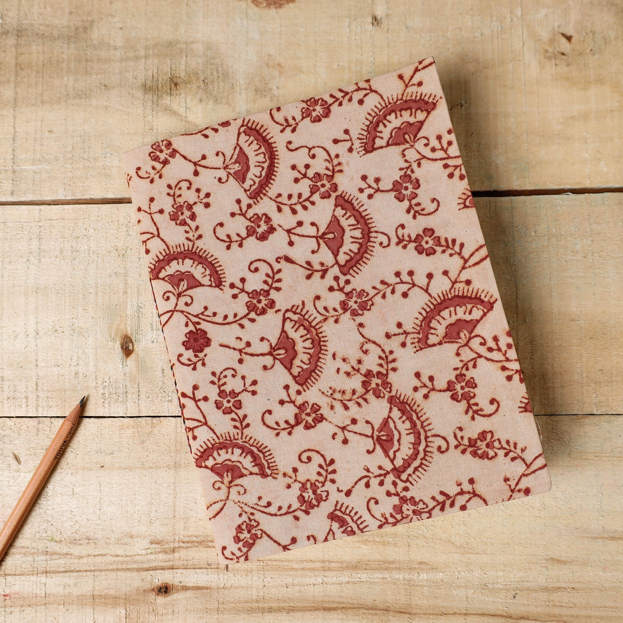 BINDAAS UNLIMITED Beige - Kalamkari Fabric Cover Handmade Paper Notebook (9 x 7 in)