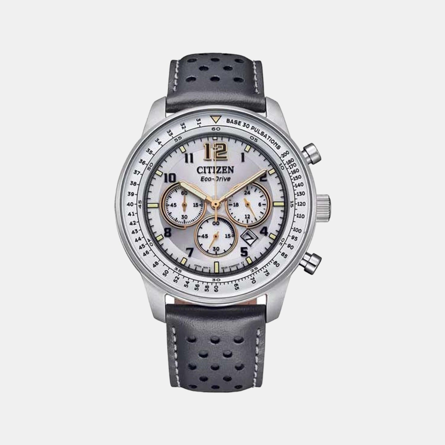 Citizen Eco-Drive Men Quartz Grey Dial Chronograph Leather Watch CA4500-24H