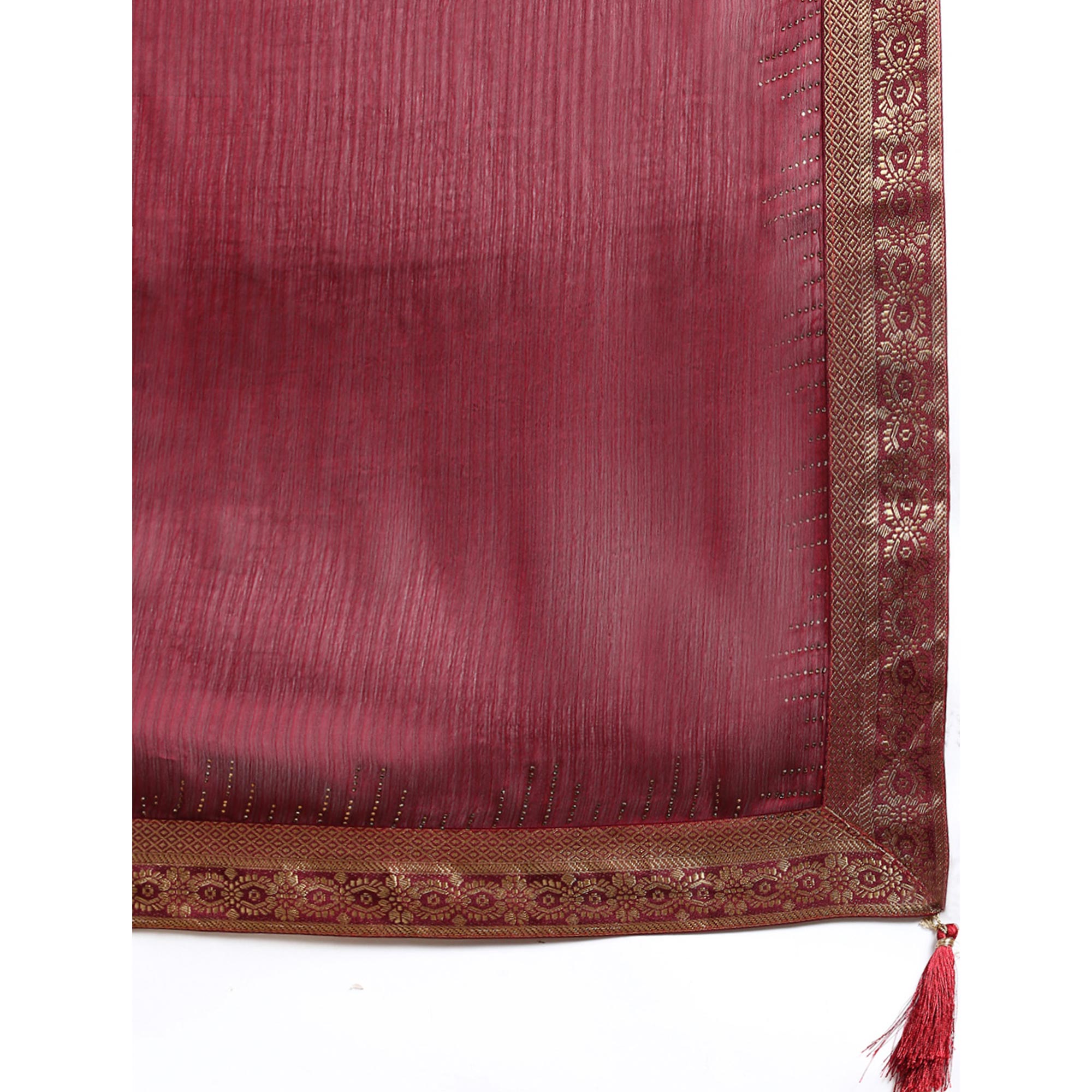 Peachmode Maroon Swaroski Work With Woven Border Satin Saree - view 6