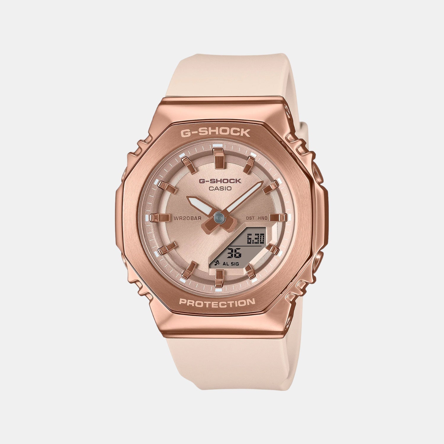 Casio G-Shock Women Quartz Rose Gold Dial Analog-Digital Resin Watch G1694