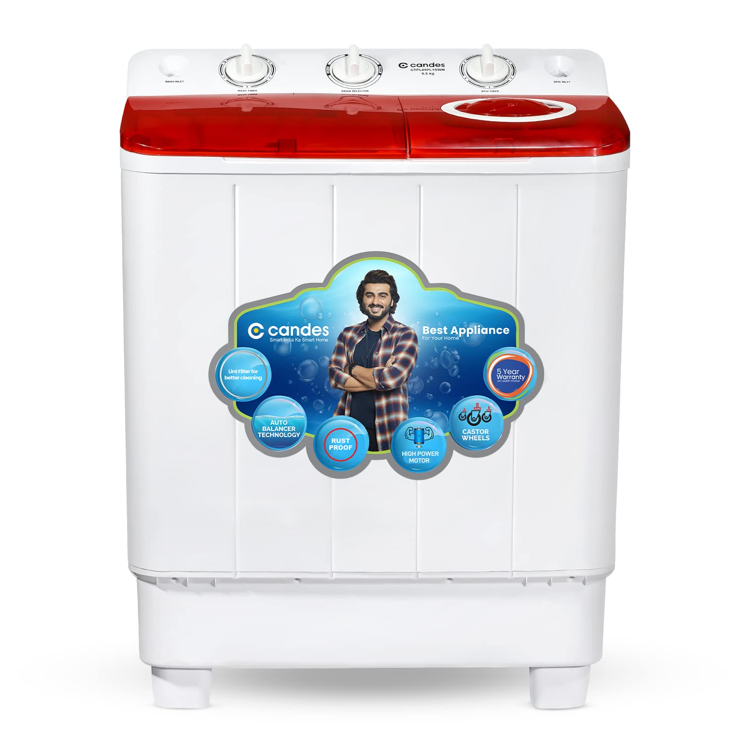 Candes Washing machine Variation (8.0 Kg, Red & White)