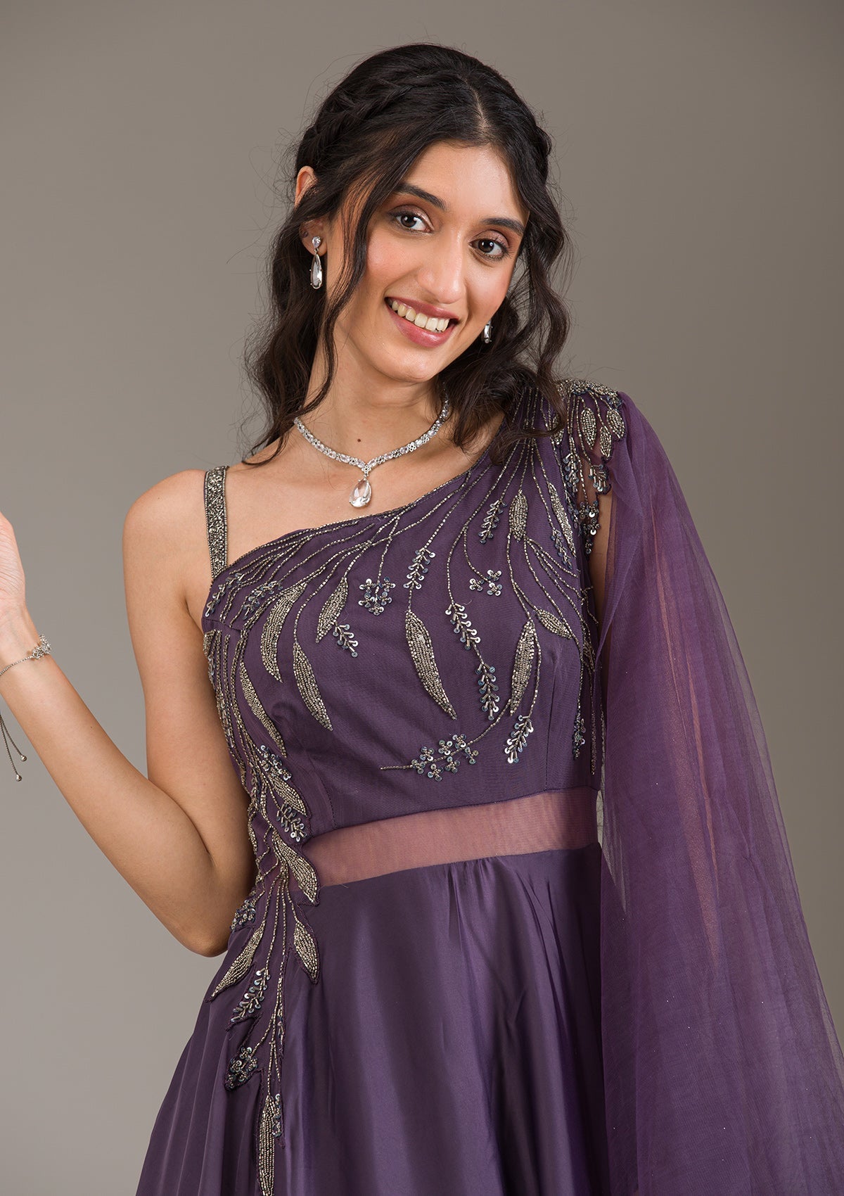 Koskii Wine Cutdana Net Gown - view 2