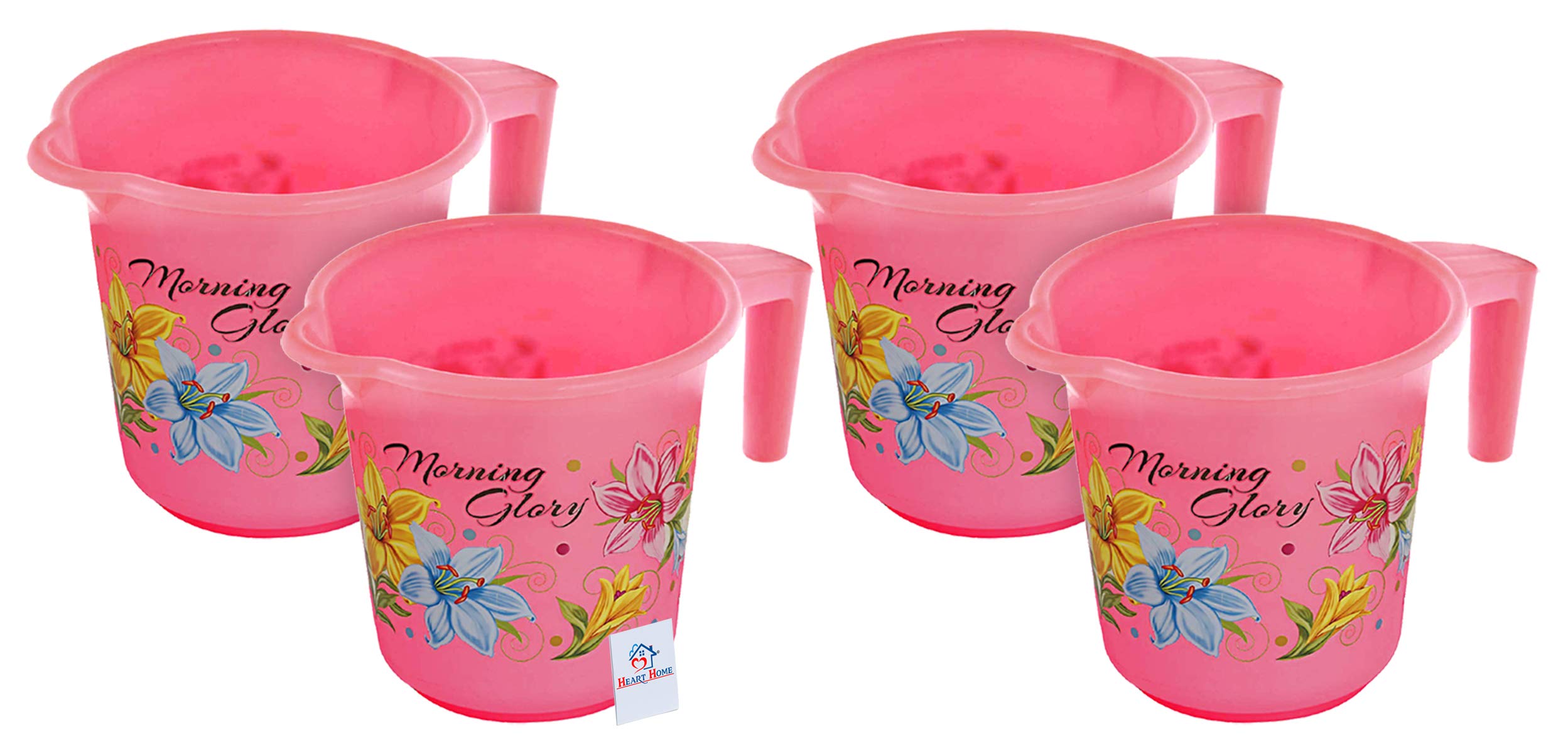 Heart Home Floral Print 4 Pieces Unbreakable Strong Plastic Bathroom Mug, 500 ML (Pink)-HEART10269