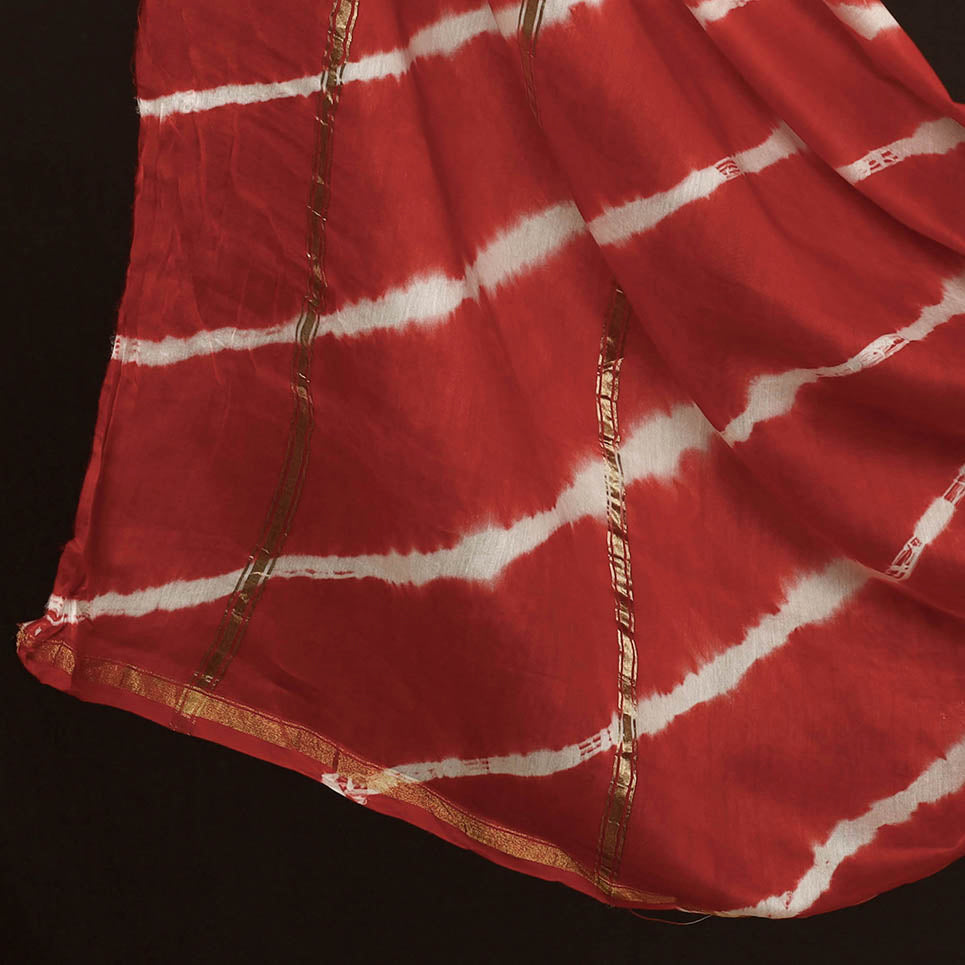 ARTISAN HAND BLOCK PRINTS Black - 3pc Black & Red Miura Shibori Tie-Dye Chanderi Silk Suit Material Set - view 4