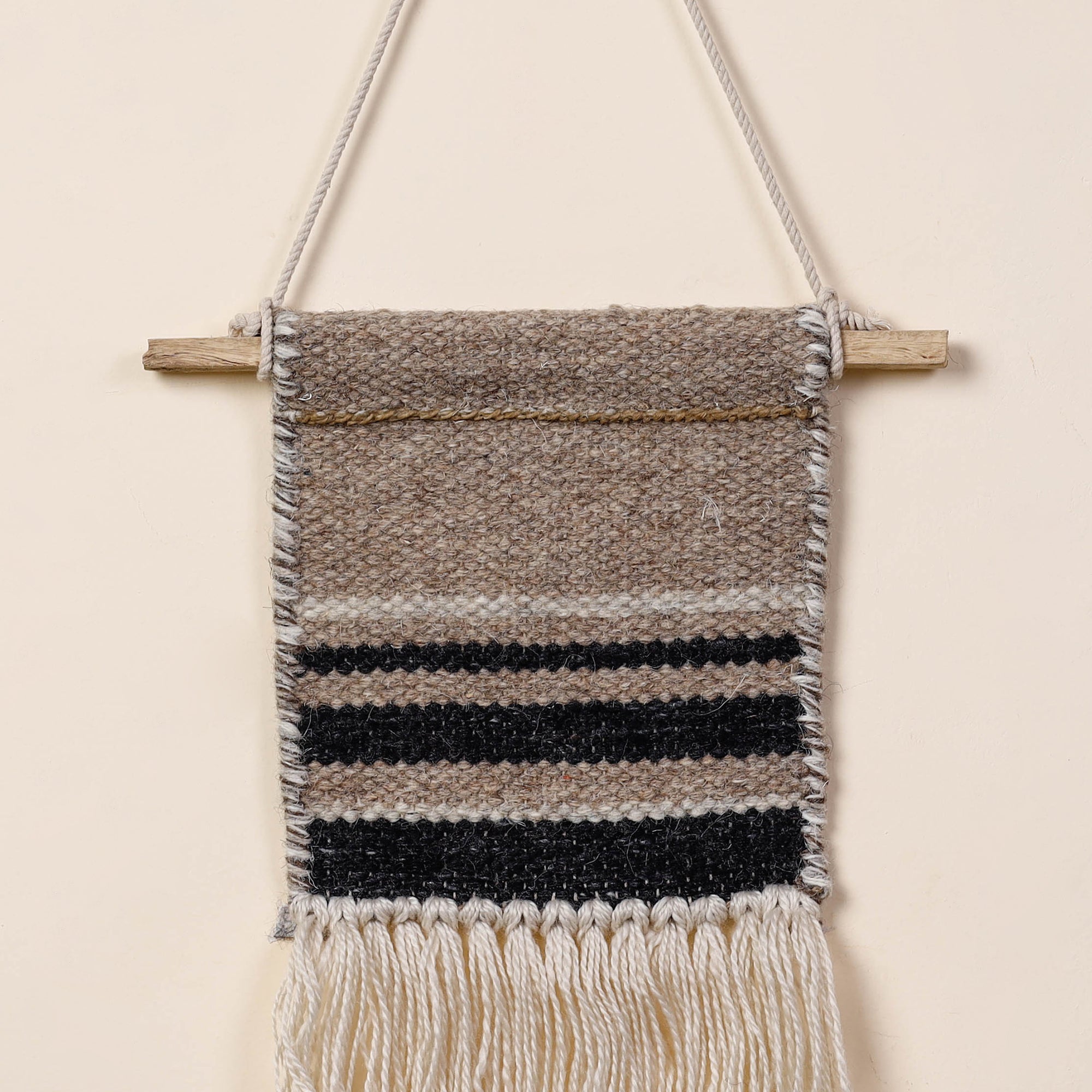 ITOKRI CRAFTS INITIATIVE Bhadohi Handwoven Wool Geometric Fringed Wall Hanging - view 2