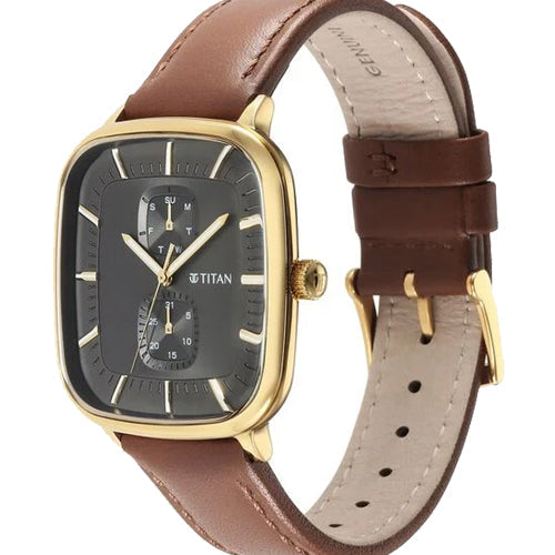 Titan Avant Garde Anthracite Dial Quartz Multifunction Leather Strap watch for Men 42mm NT90178YL01 - view 2