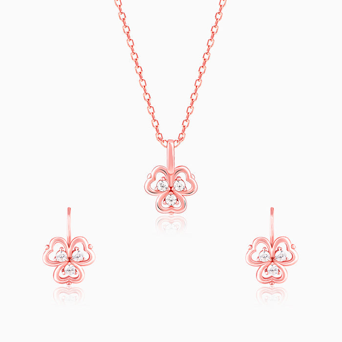 GIVA Jewellery Rose Gold Three Leaf Clover Set